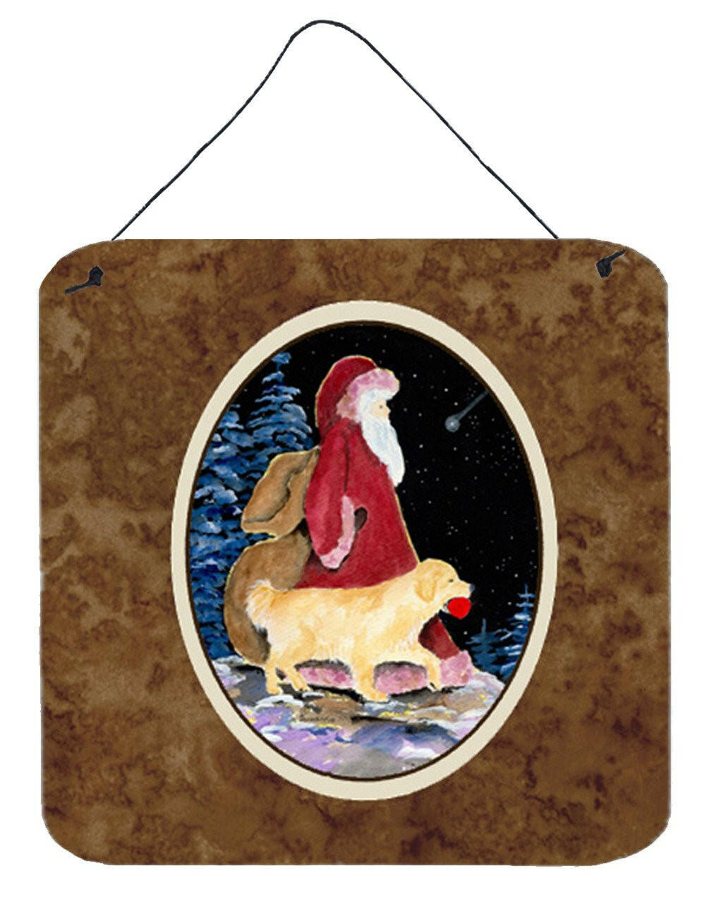 Santa Claus with  Golden Retriever Aluminium Metal Wall or Door Hanging Prints by Caroline&#39;s Treasures