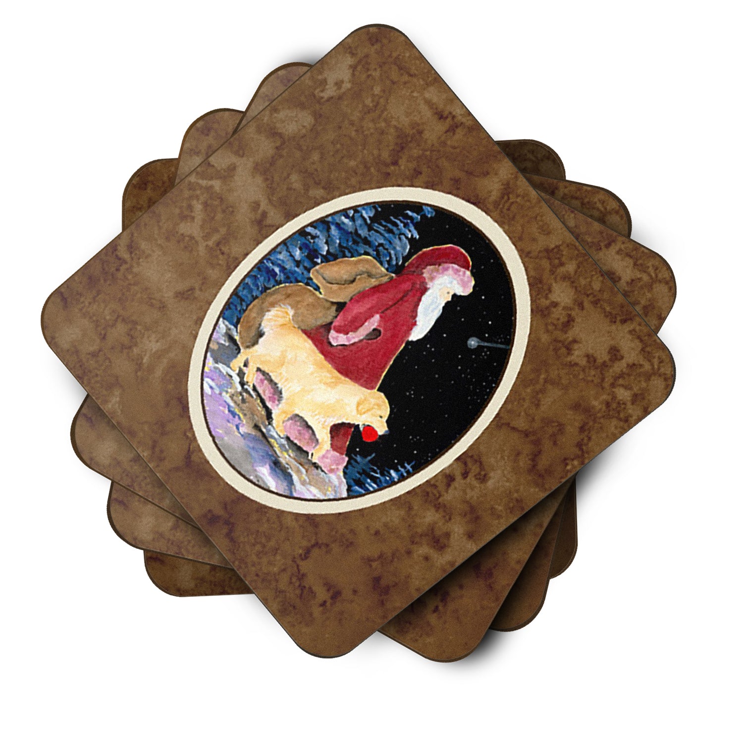 Santa Claus with  Golden Retriever Foam Coasters Set of 4 - the-store.com