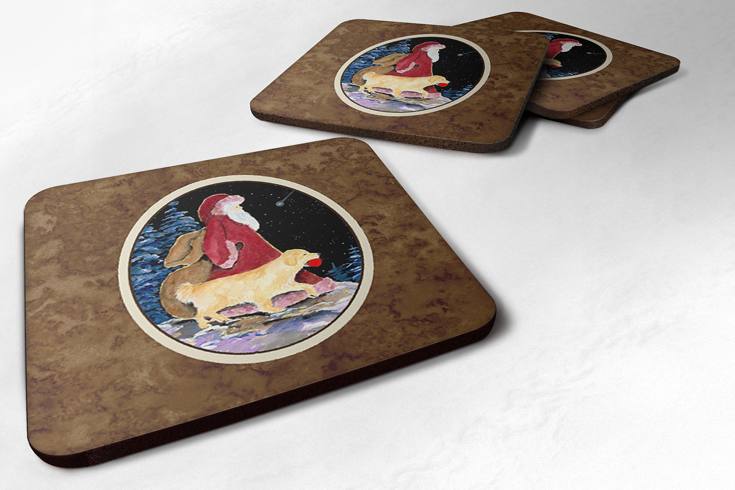 Santa Claus with  Golden Retriever Foam Coasters Set of 4 - the-store.com