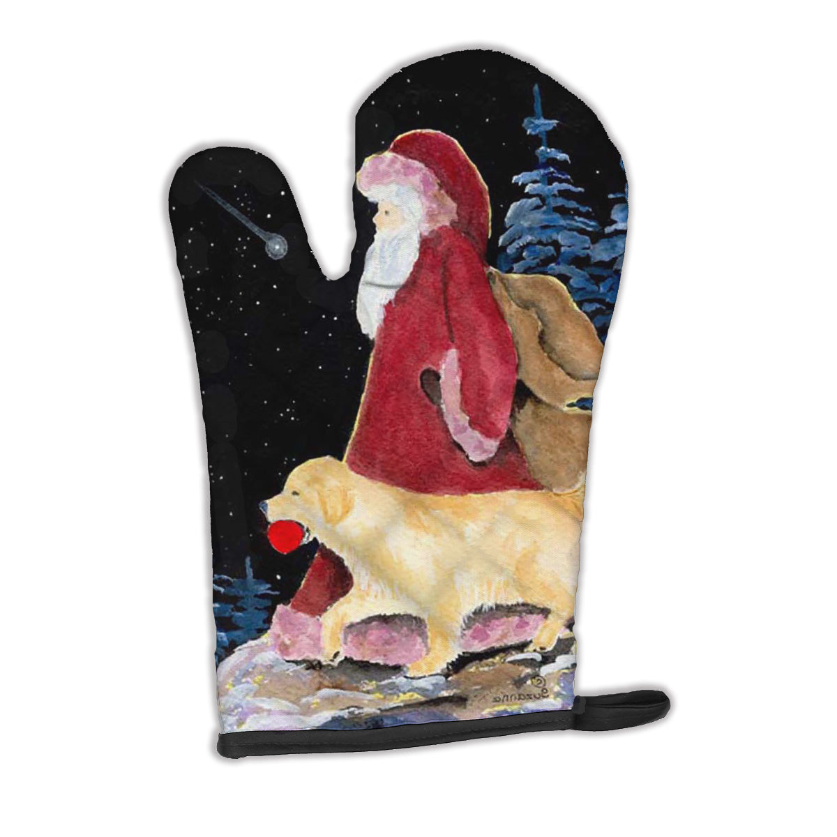 Santa Claus with  Golden Retriever Oven Mitt SS8973OVMT  the-store.com.