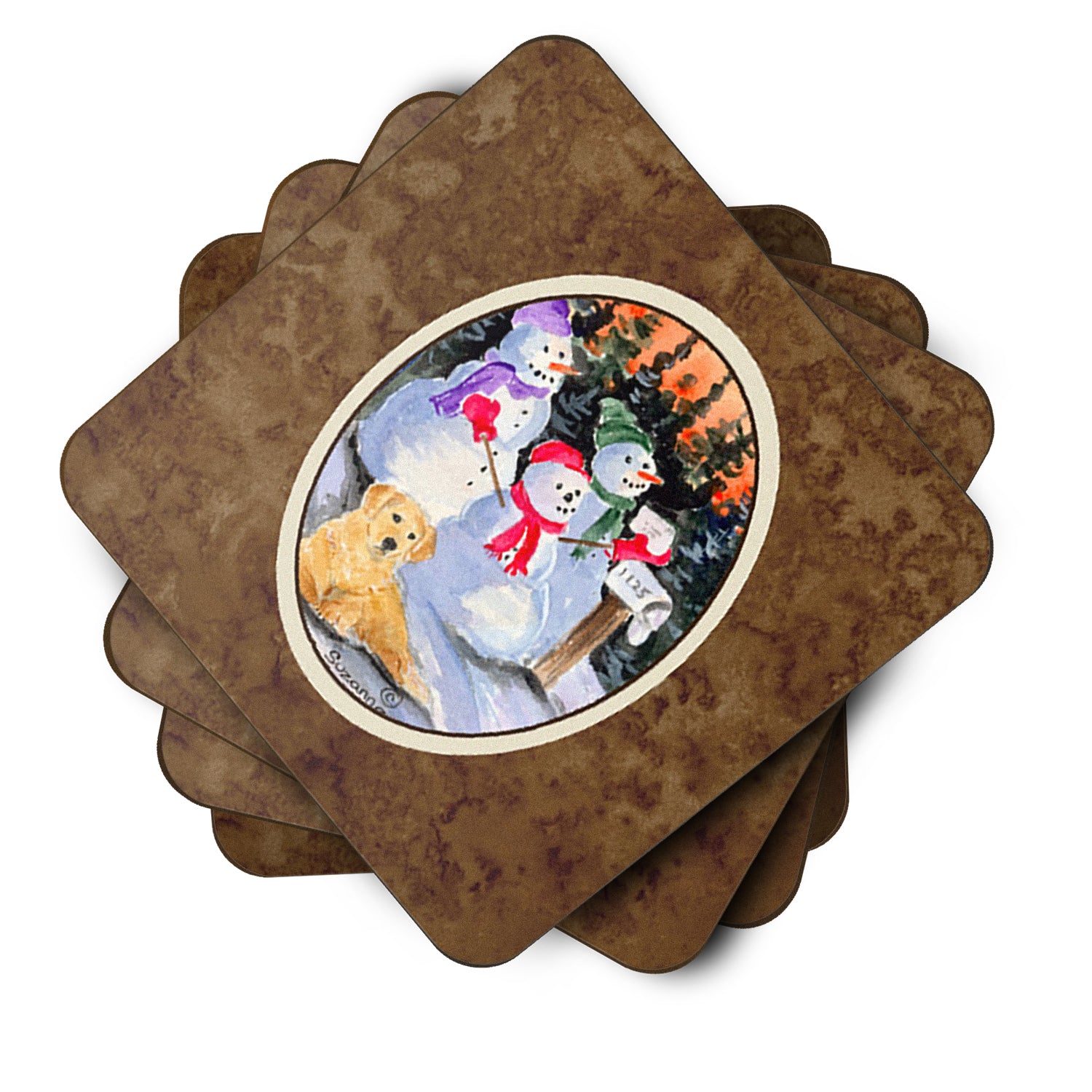 Snowman with Golden Retriever Foam Coasters Set of 4 - the-store.com