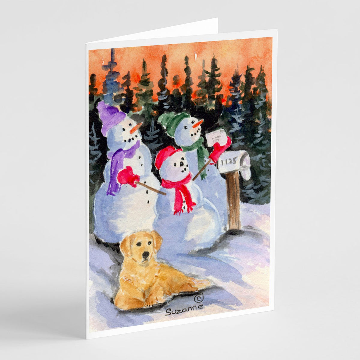 Buy this Snowman with Golden Retriever Greeting Cards and Envelopes Pack of 8