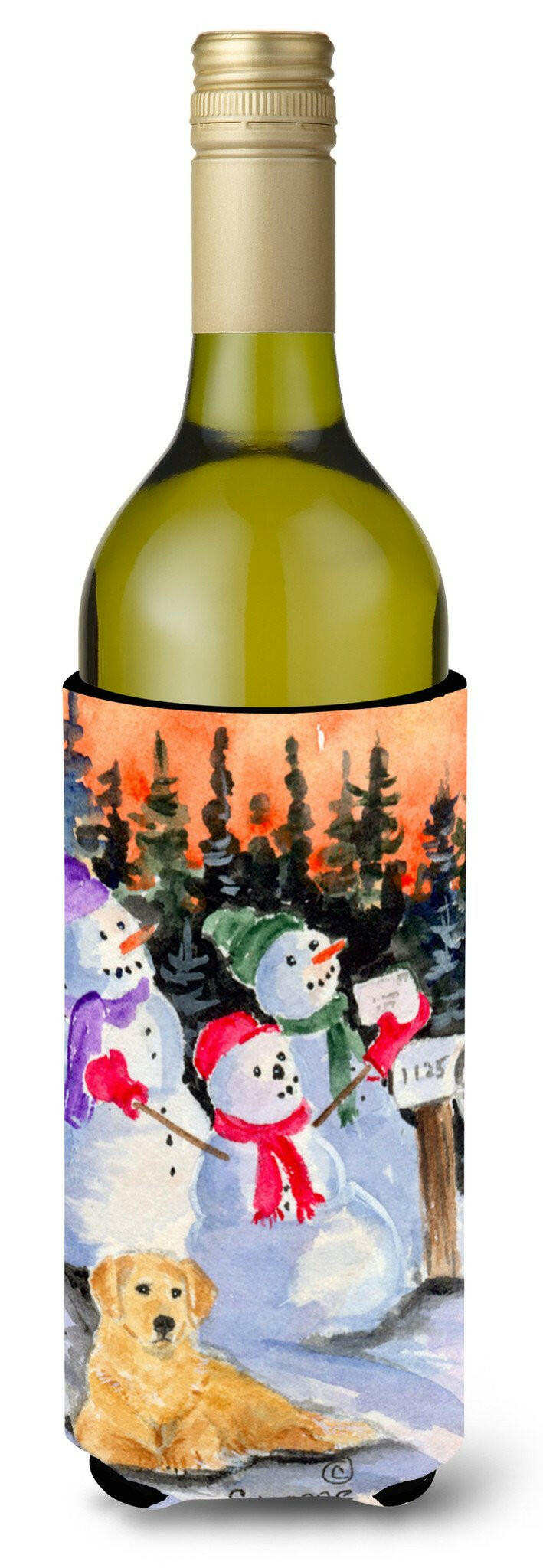 Snowman with Golden Retriever Wine Bottle Beverage Insulator Beverage Insulator Hugger SS8989LITERK by Caroline's Treasures