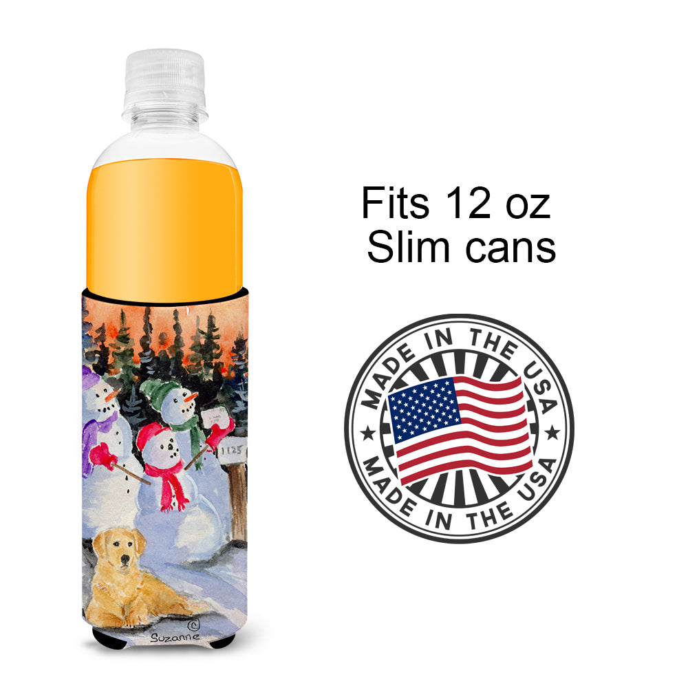 Snowman with Golden Retriever Ultra Beverage Insulators for slim cans SS8989MUK.