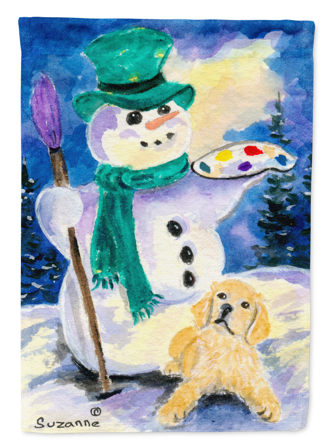 Snowman with Golden Retriever Flag Canvas House Size  the-store.com.