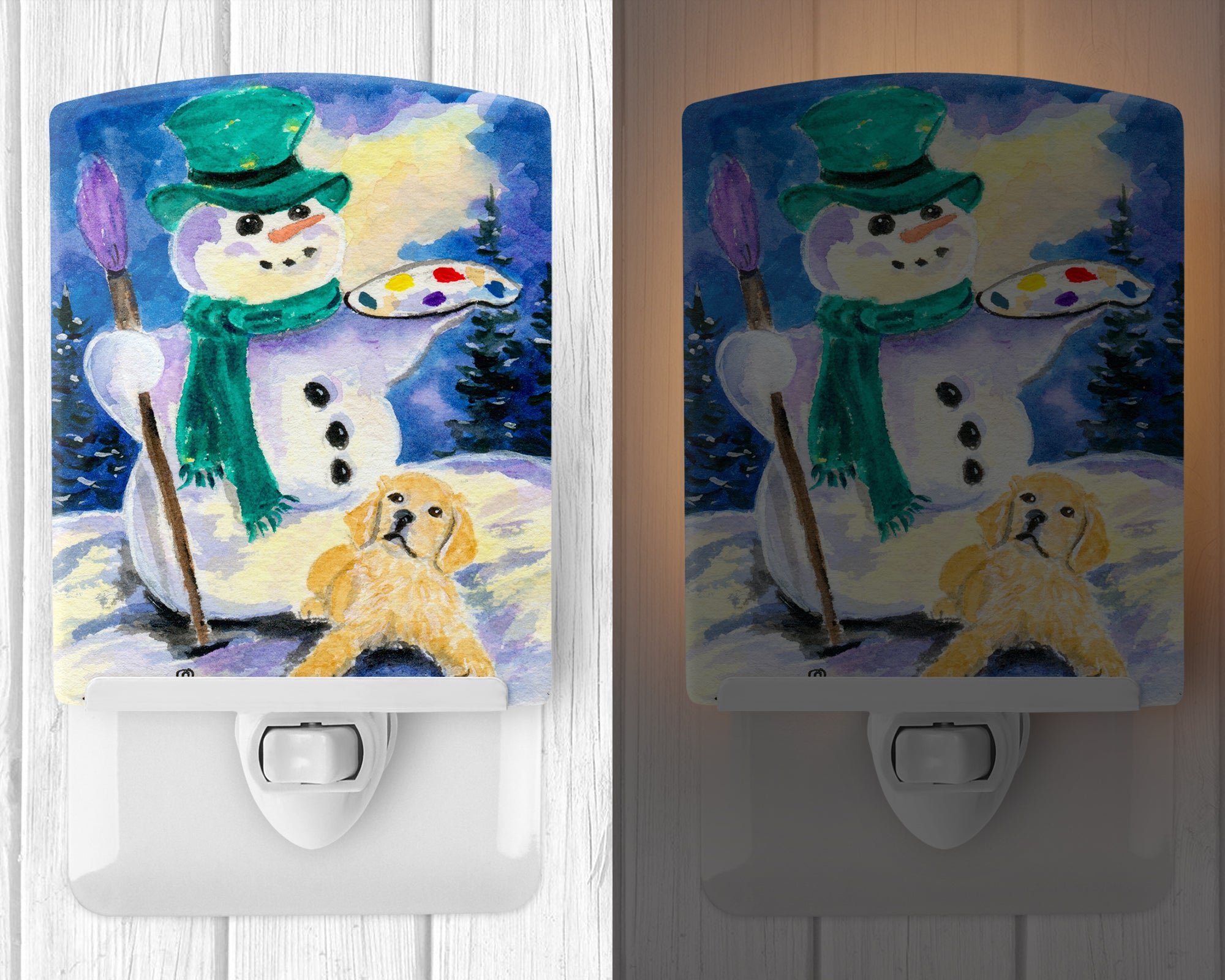 Snowman with Golden Retriever Ceramic Night Light SS8994CNL - the-store.com