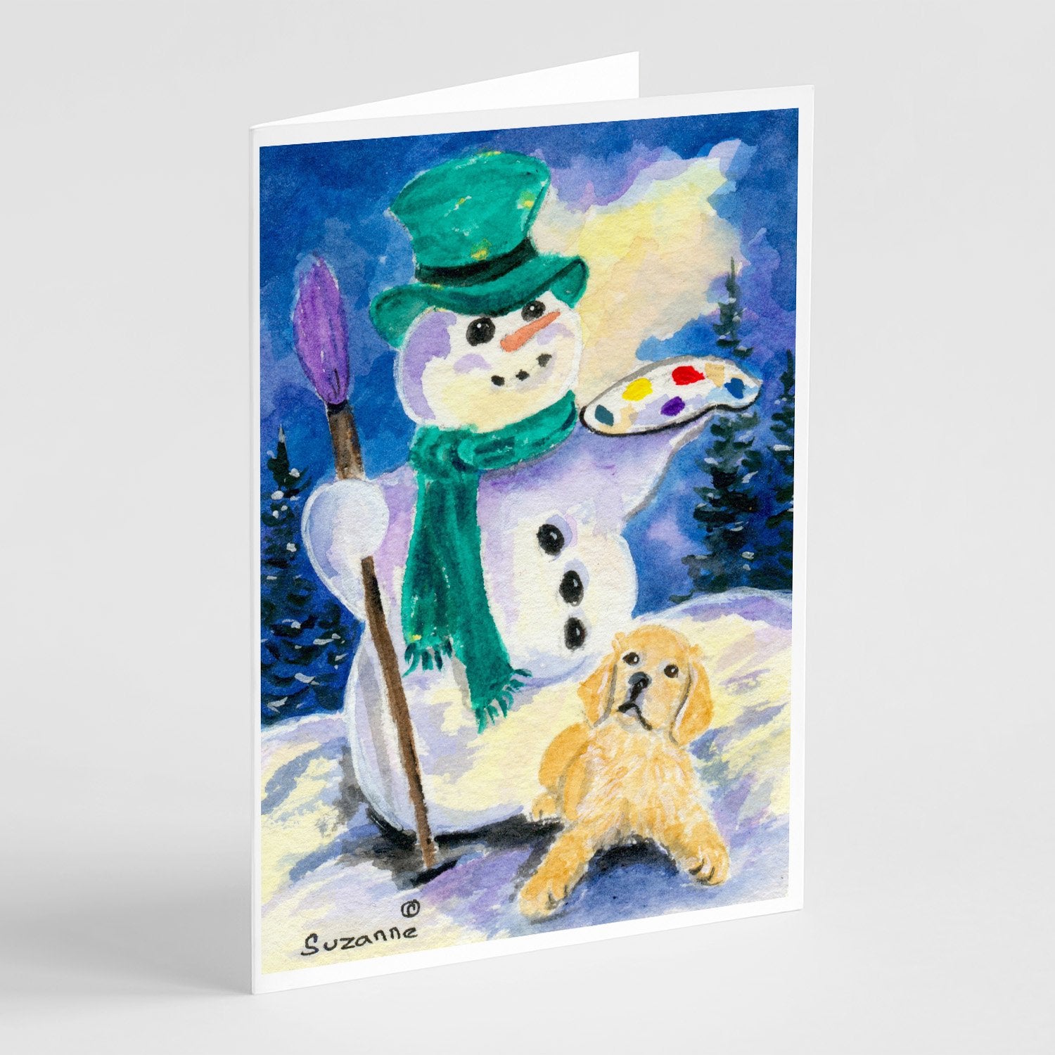 Buy this Snowman with Golden Retriever Greeting Cards and Envelopes Pack of 8