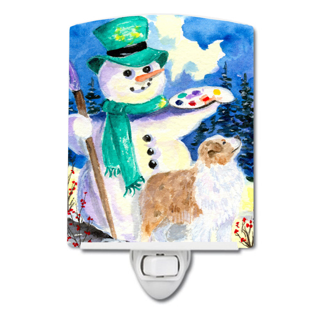 Snowman with Australian Shepherd Ceramic Night Light SS8996CNL - the-store.com