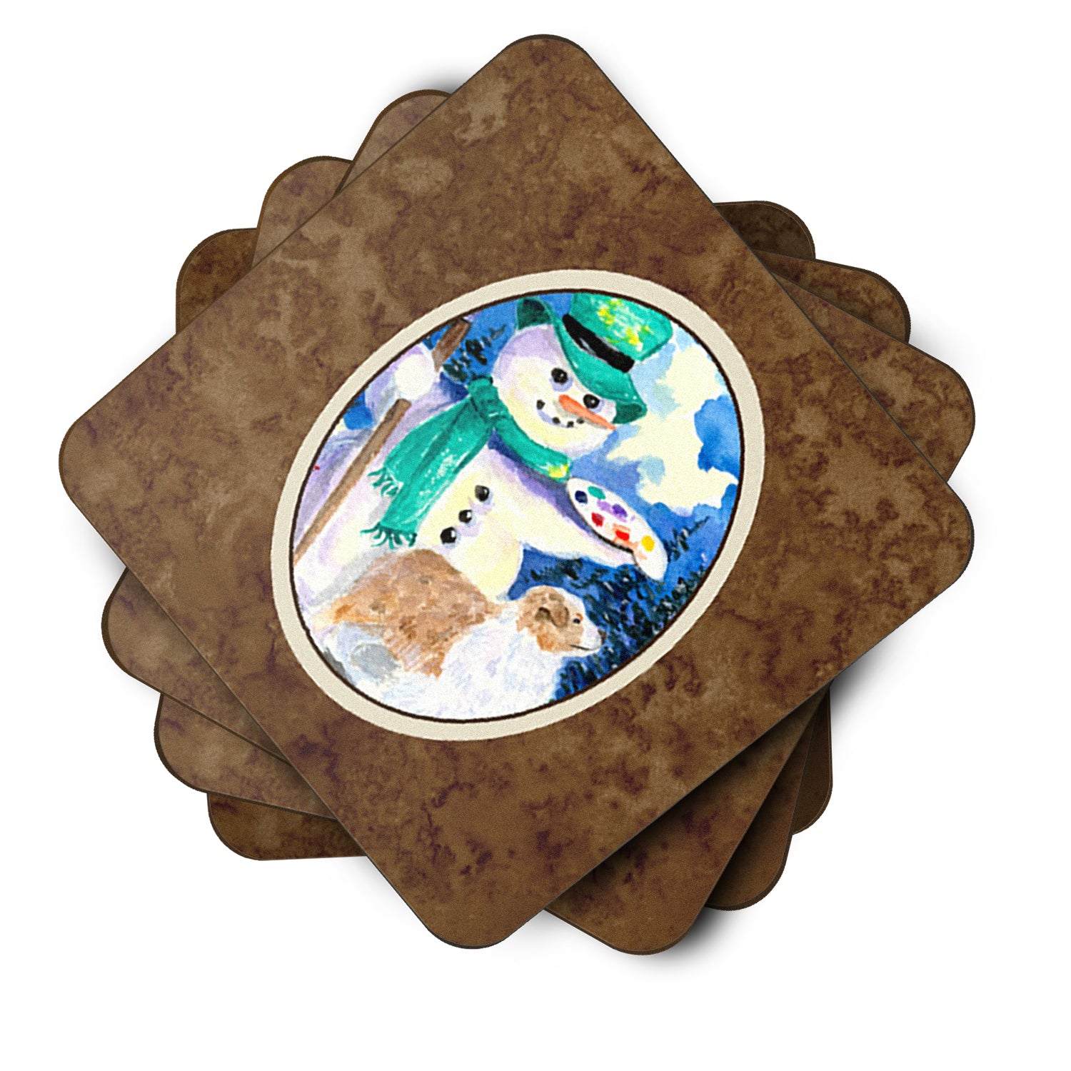 Snowman with Australian Shepherd Foam Coasters Set of 4 - the-store.com