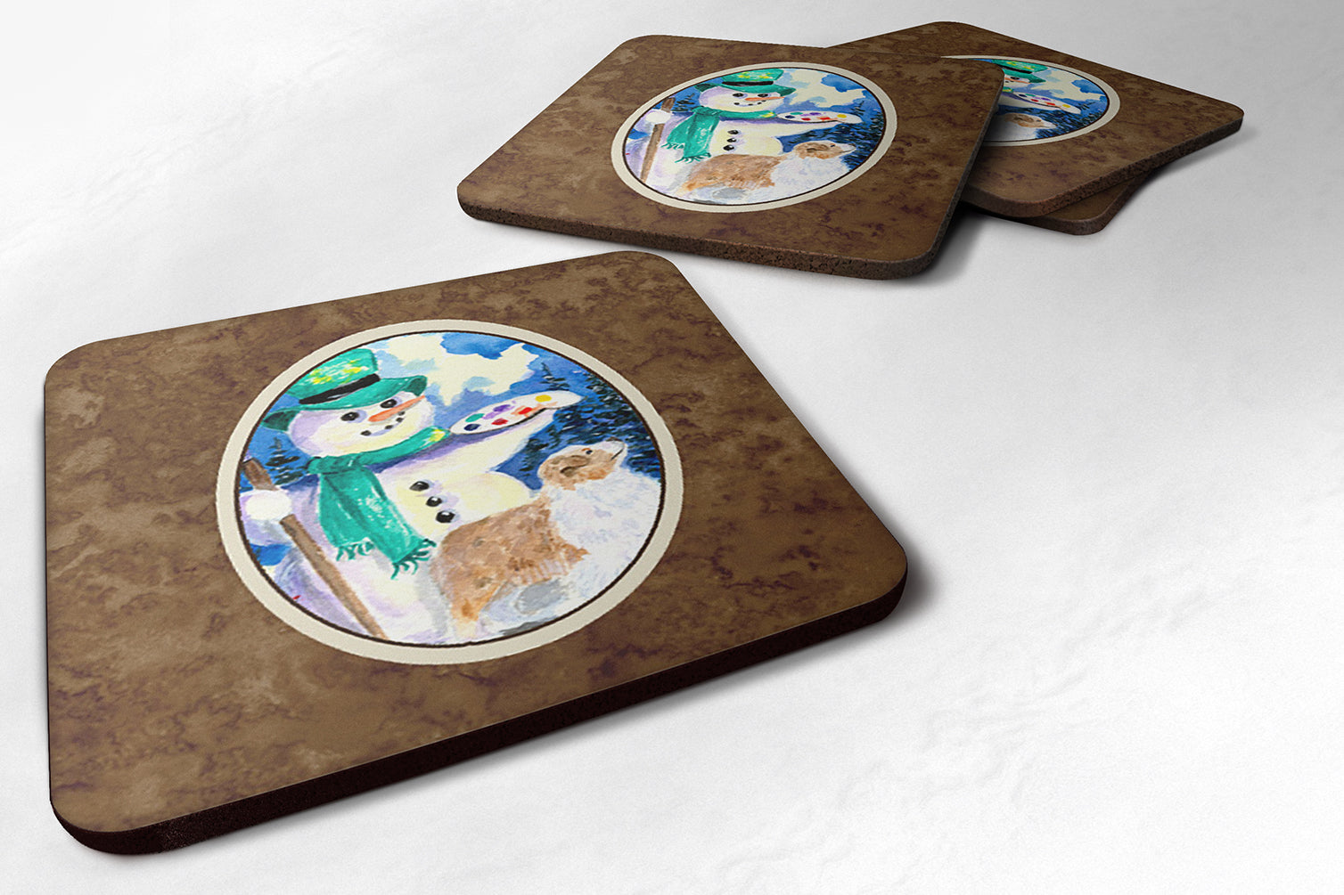 Snowman with Australian Shepherd Foam Coasters Set of 4 - the-store.com