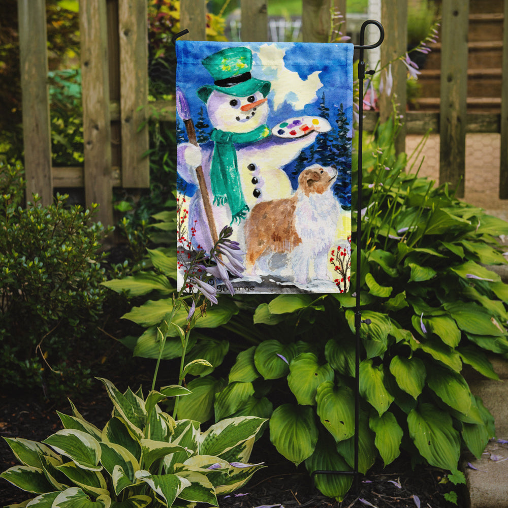 Snowman with Australian Shepherd Flag Garden Size.