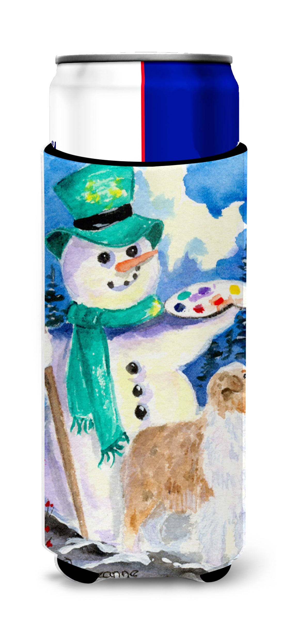 Snowman with Australian Shepherd Ultra Beverage Insulators for slim cans SS8996MUK.