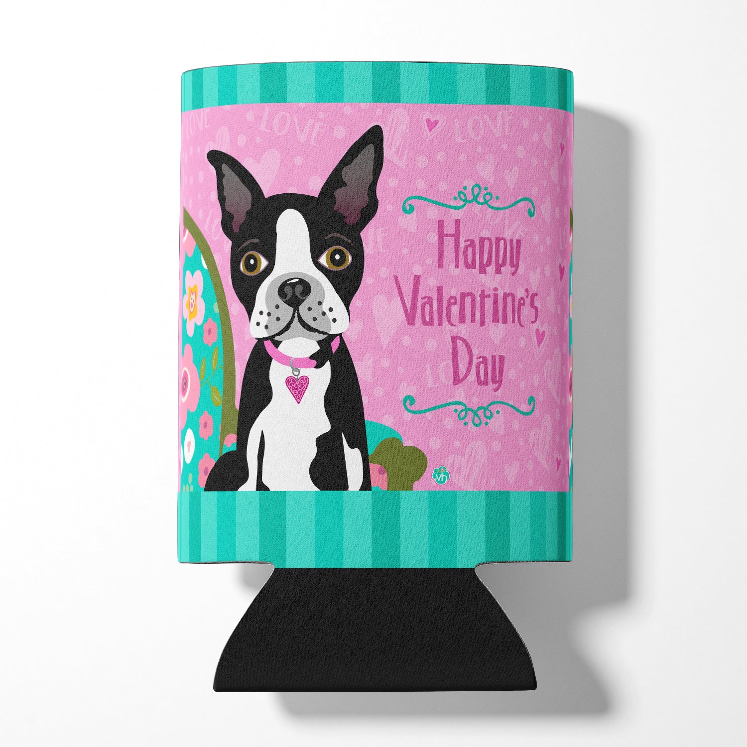 Happy Valentine's Day Boston Terrier Can or Bottle Hugger VHA3001CC.