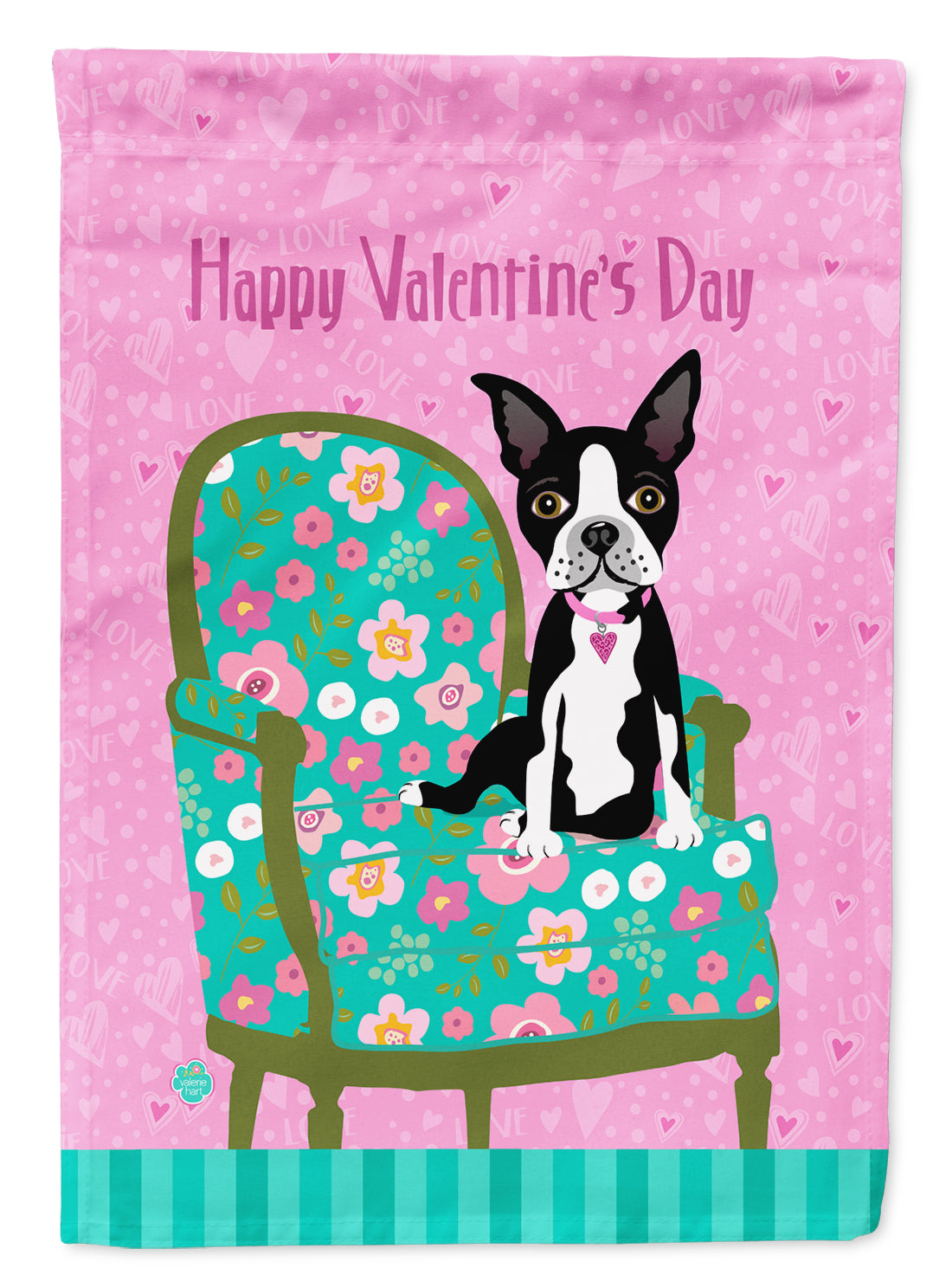 Happy Valentine's Day Boston Terrier Flag Garden Size VHA3001GF.