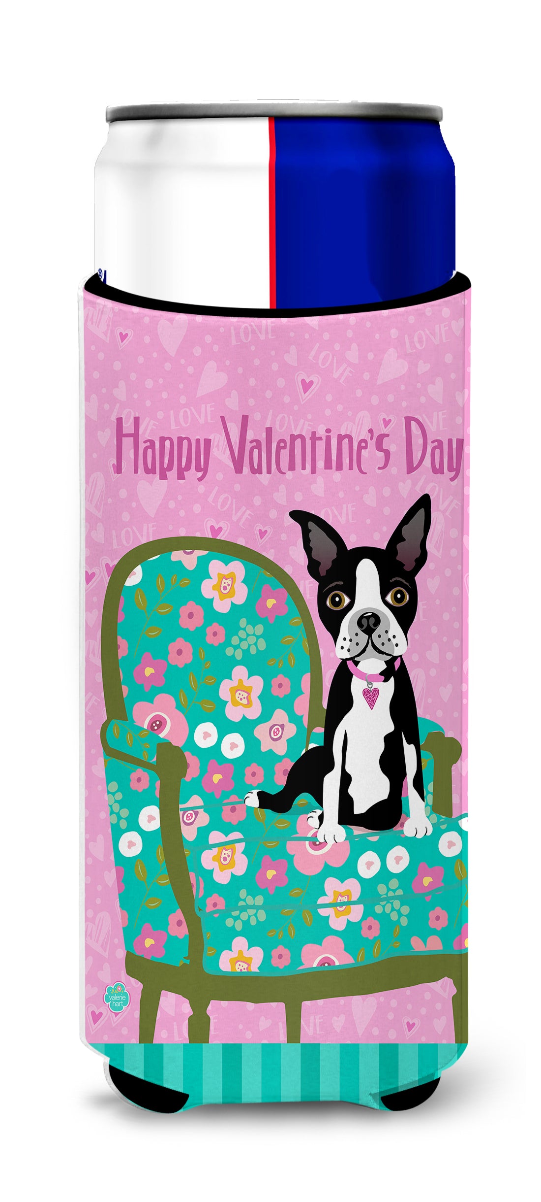 Happy Valentine's Day Boston Terrier Ultra Beverage Insulators for slim cans VHA3001MUK  the-store.com.