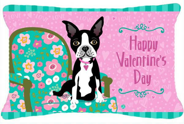 Happy Valentine's Day Boston Terrier Fabric Decorative Pillow VHA3001PW1216 by Caroline's Treasures