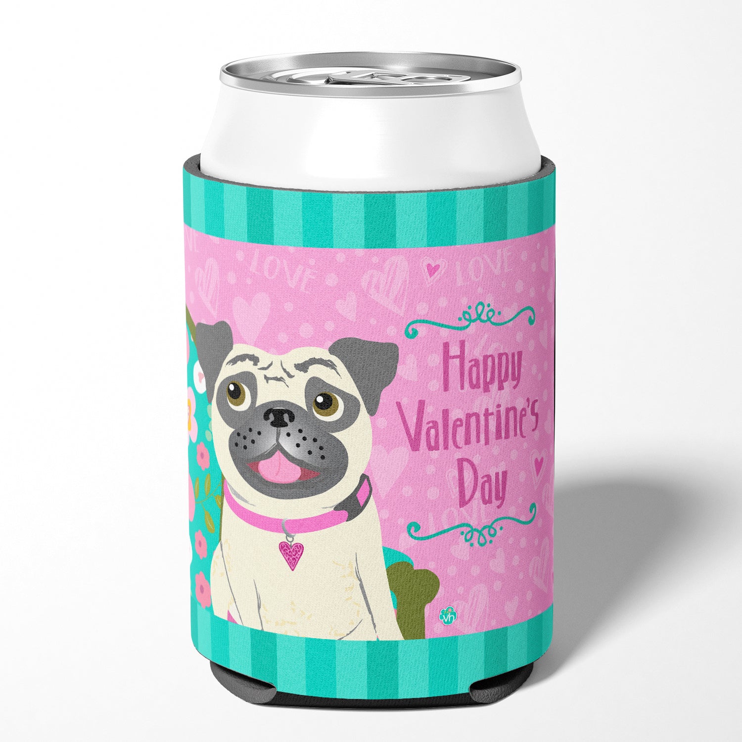 Happy Valentine's Day Pug Can or Bottle Hugger VHA3002CC.