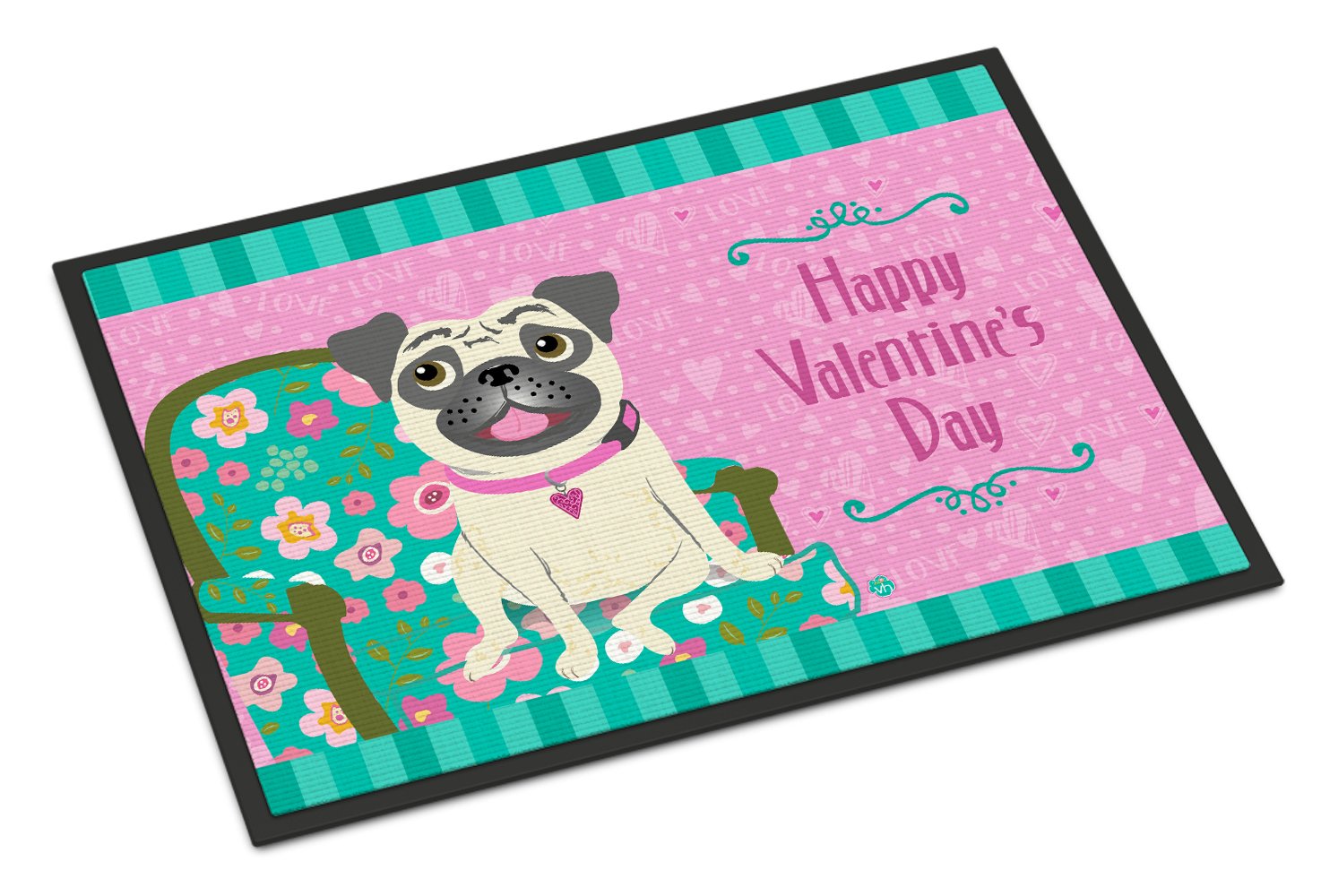 Happy Valentine's Day Pug Indoor or Outdoor Mat 24x36 VHA3002JMAT by Caroline's Treasures