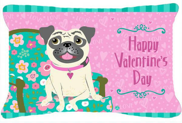 Happy Valentine's Day Pug Fabric Decorative Pillow VHA3002PW1216 by Caroline's Treasures