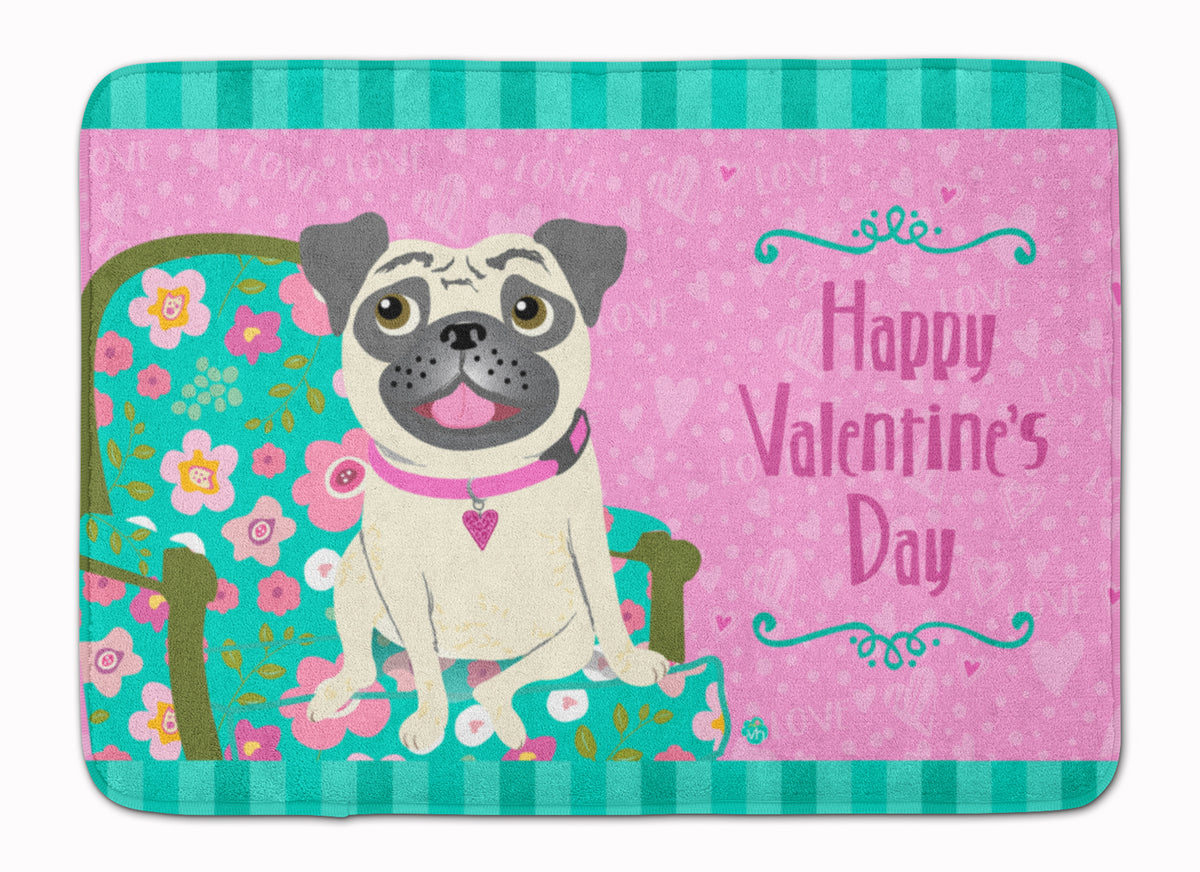 Happy Valentine&#39;s Day Pug Machine Washable Memory Foam Mat - the-store.com