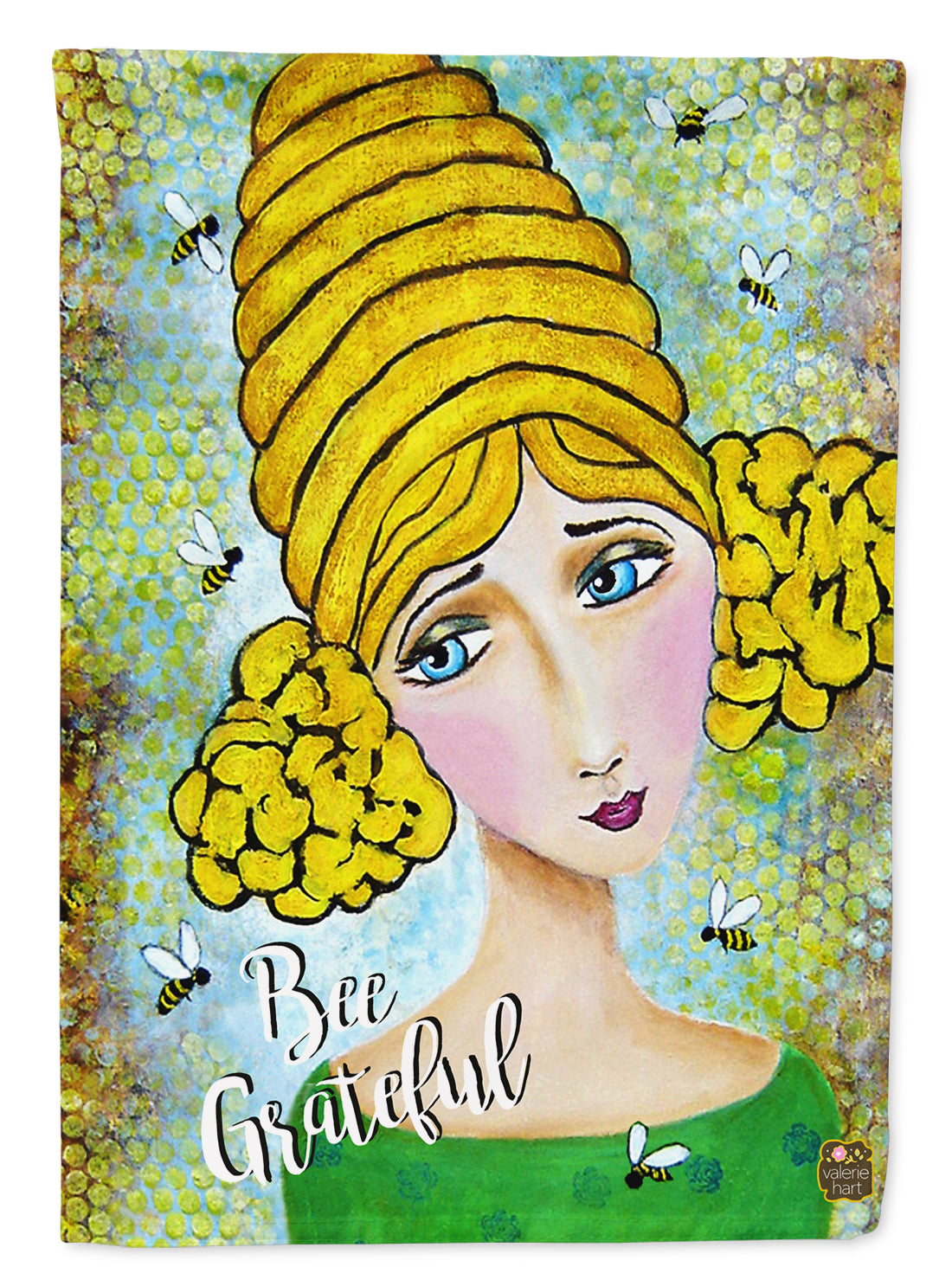 Bee Grateful Girl with Beehive Flag Canvas House Size VHA3008CHF  the-store.com.