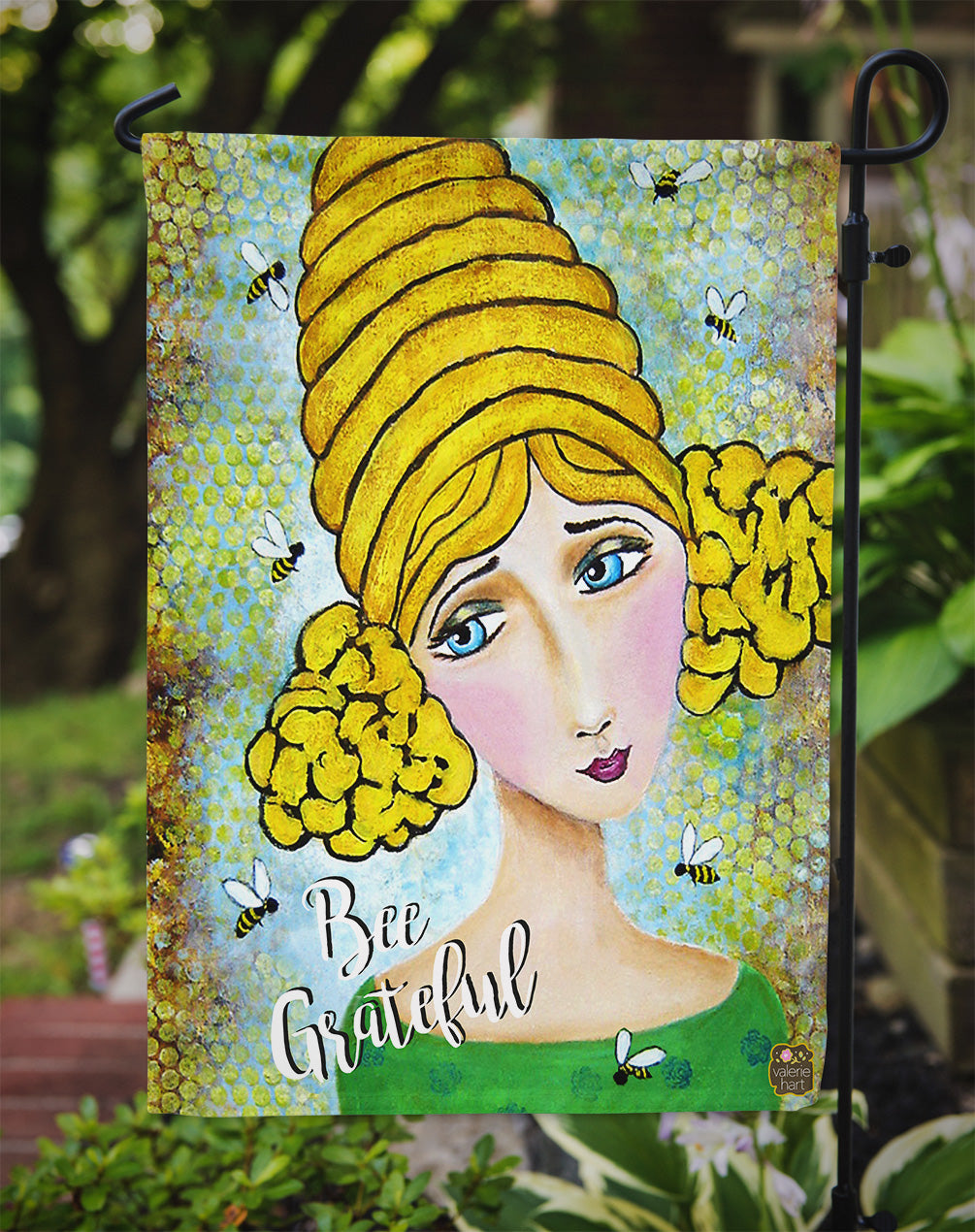 Bee Grateful Girl with Beehive Flag Garden Size VHA3008GF.