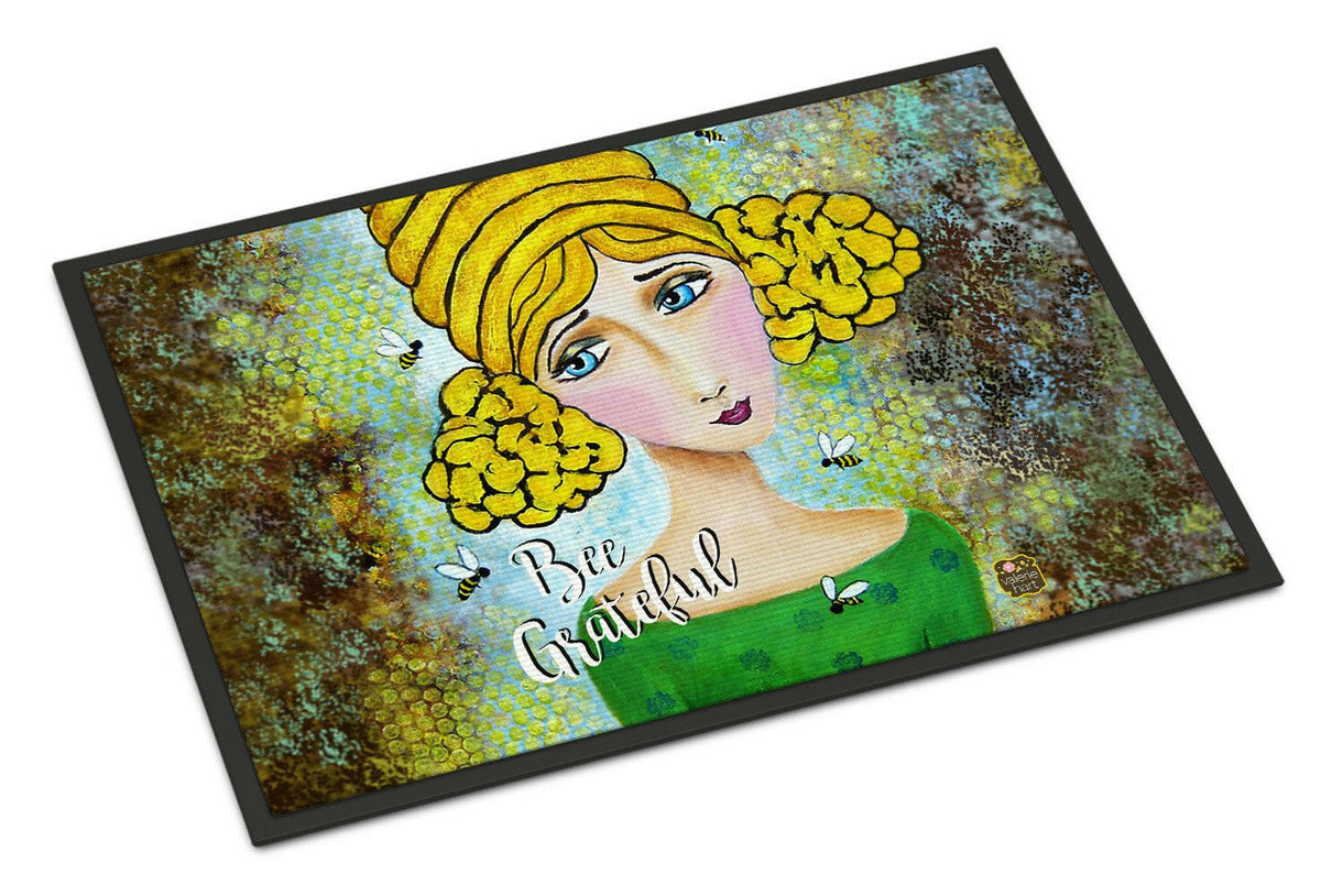 Bee Grateful Girl with Beehive Indoor or Outdoor Mat 24x36 VHA3008JMAT - the-store.com