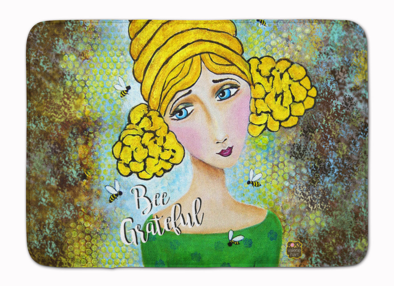 Bee Grateful Girl with Beehive Machine Washable Memory Foam Mat VHA3008RUG - the-store.com