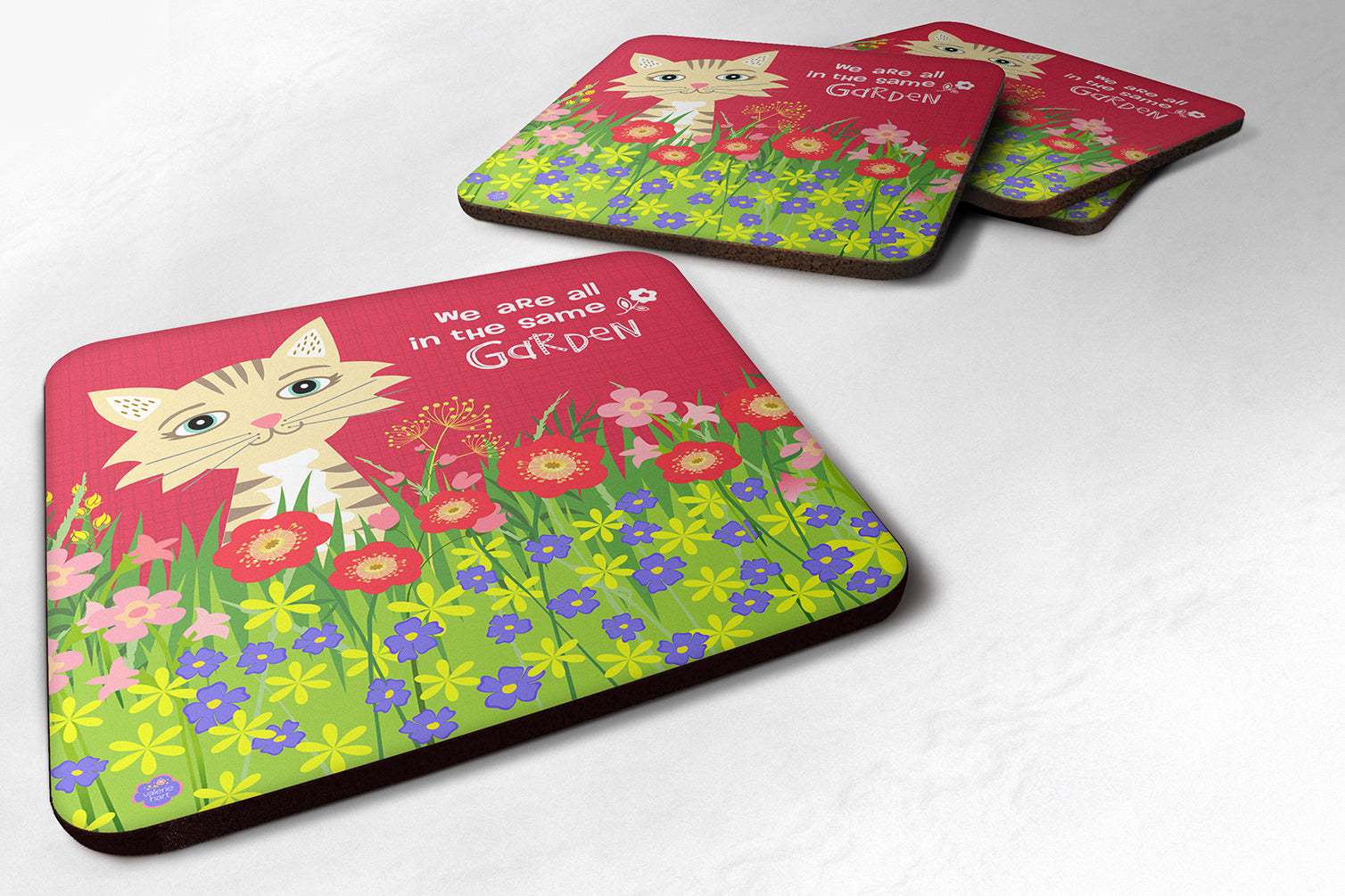 Set of 4 Garden Cat Foam Coasters VHA3009FC - the-store.com