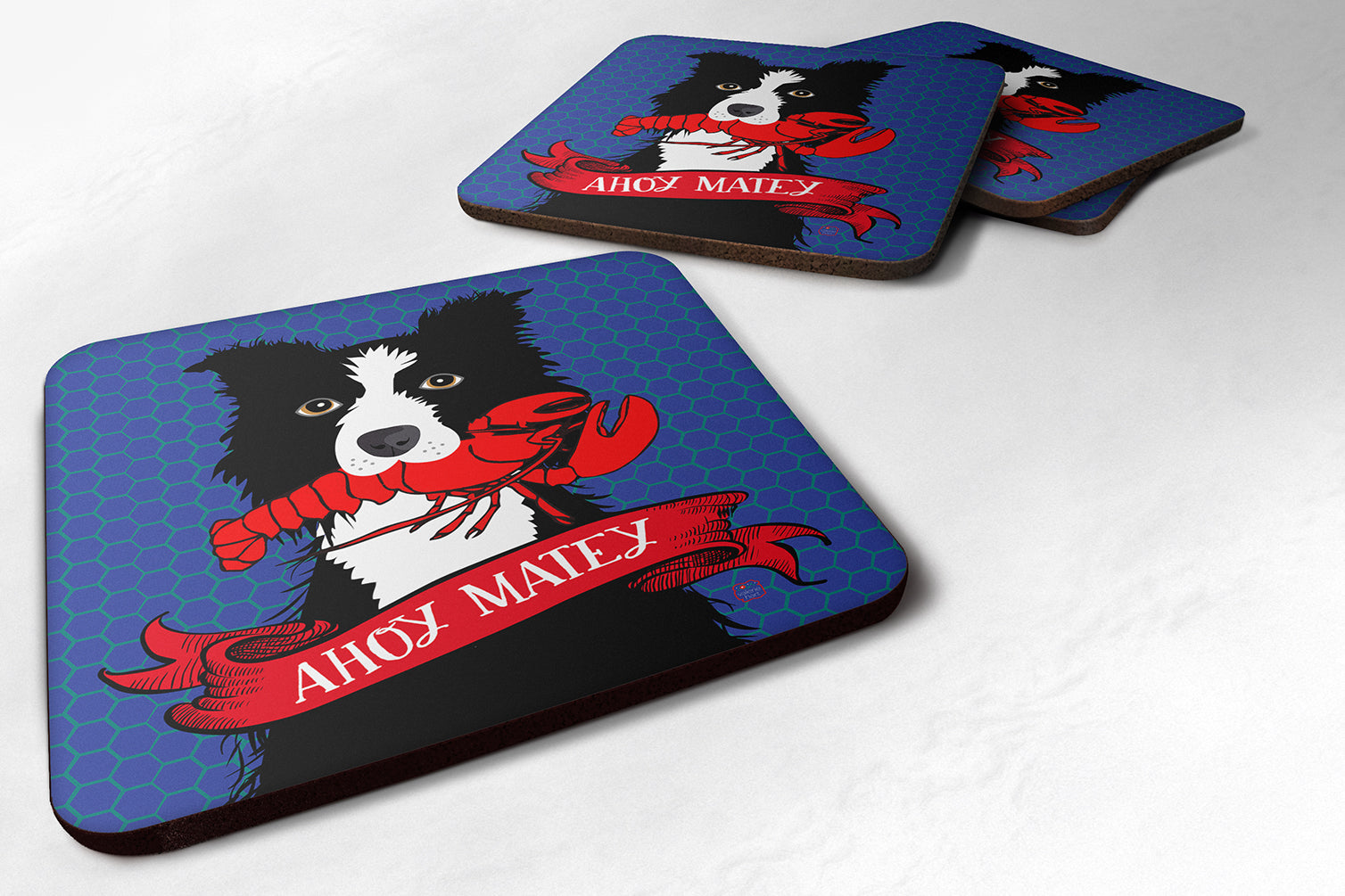 Set of 4 Ahoy Matey Nautical Border Collie Foam Coasters VHA3011FC - the-store.com