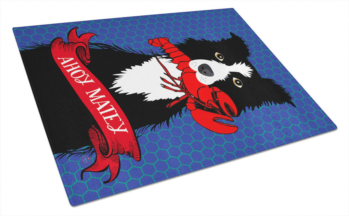 Ahoy Matey Nautical Border Collie Glass Cutting Board Large VHA3011LCB by Caroline&#39;s Treasures