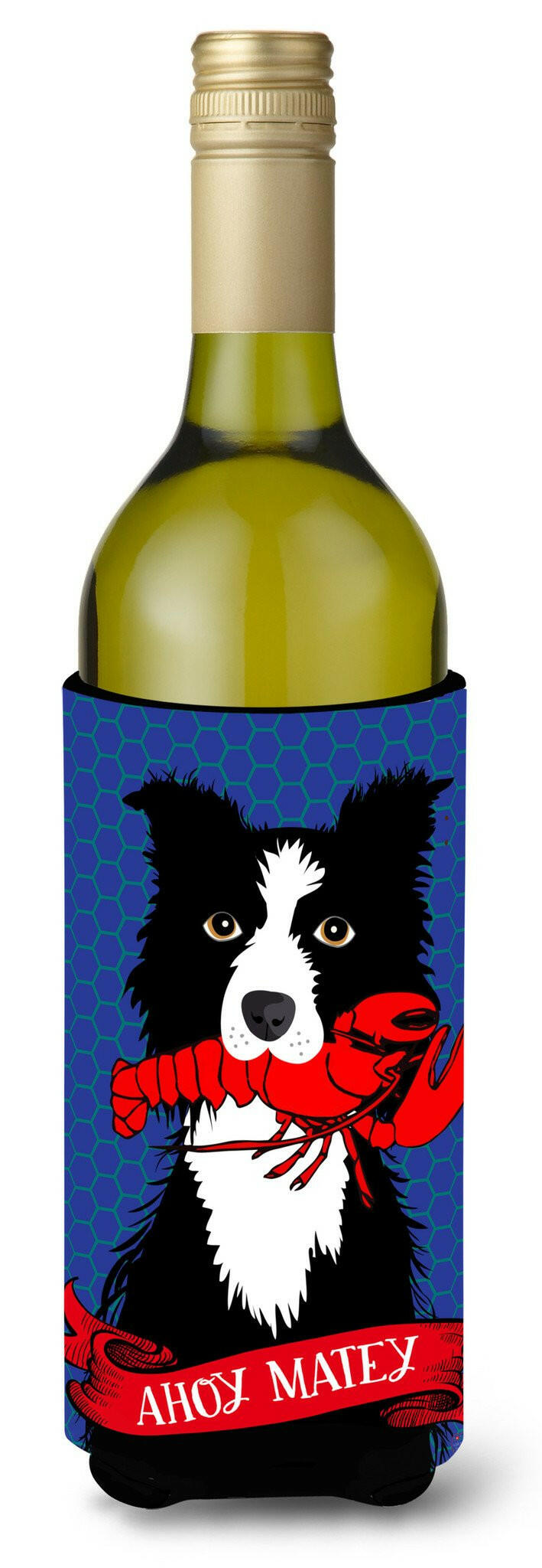 Ahoy Matey Nautical Border Collie Wine Bottle Beverage Insulator Hugger VHA3011LITERK by Caroline's Treasures