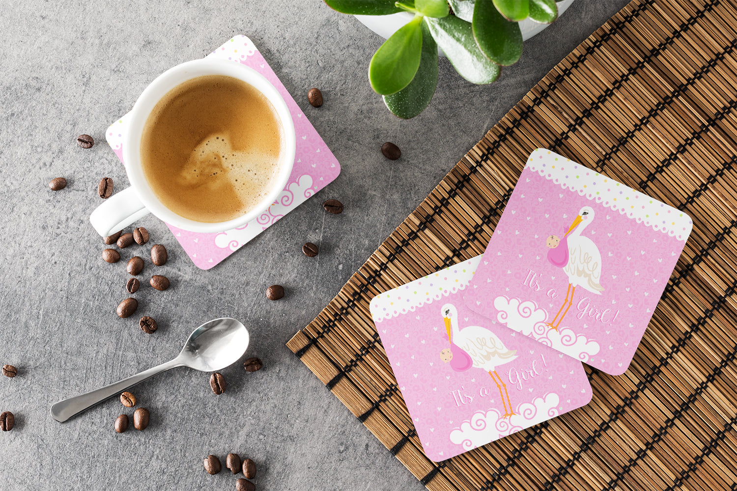 It's a Baby Girl Foam Coaster Set of 4 VHA3013FC - the-store.com