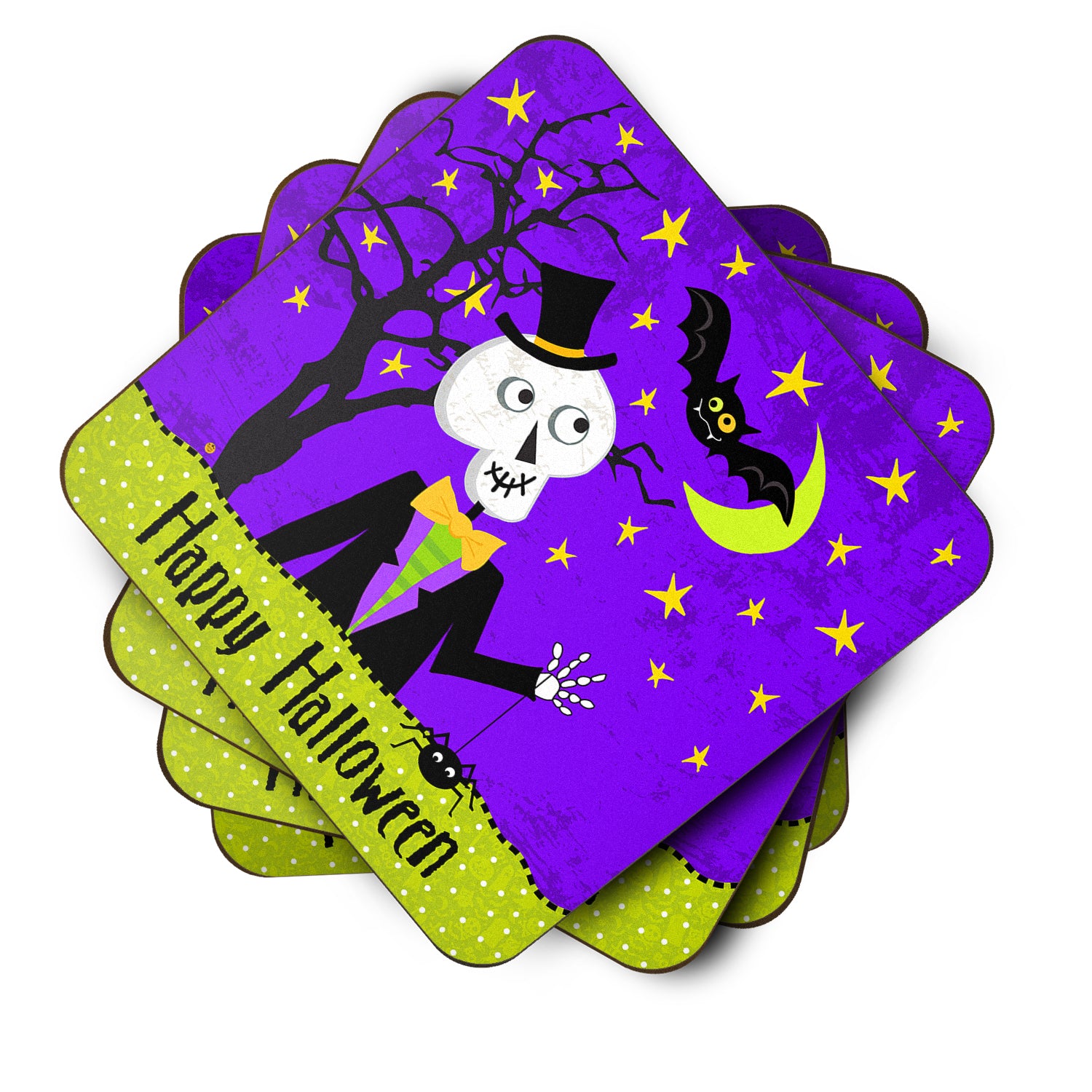 Happy Halloween Skeleton Foam Coaster Set of 4 VHA3014FC - the-store.com