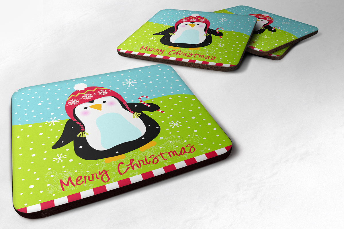 Merry Christmas Happy Penguin Foam Coaster Set of 4 VHA3015FC - the-store.com