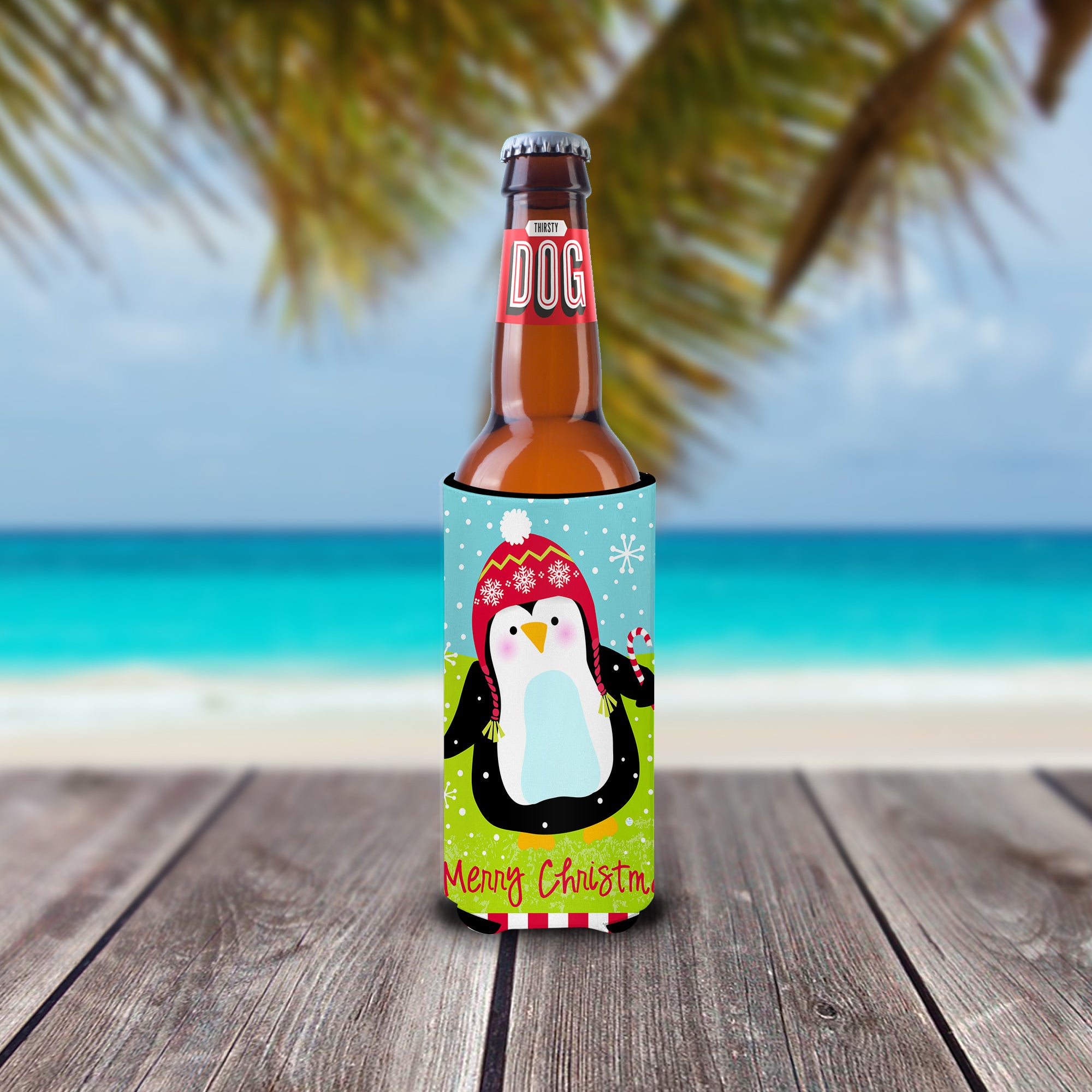 Merry Christmas Happy Penguin  Ultra Beverage Insulators for slim cans VHA3015MUK  the-store.com.