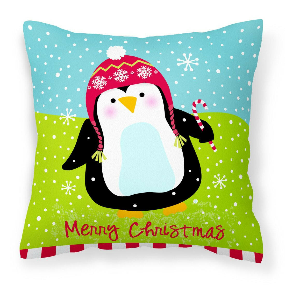 Merry Christmas Happy Penguin Fabric Decorative Pillow VHA3015PW1414 by Caroline's Treasures