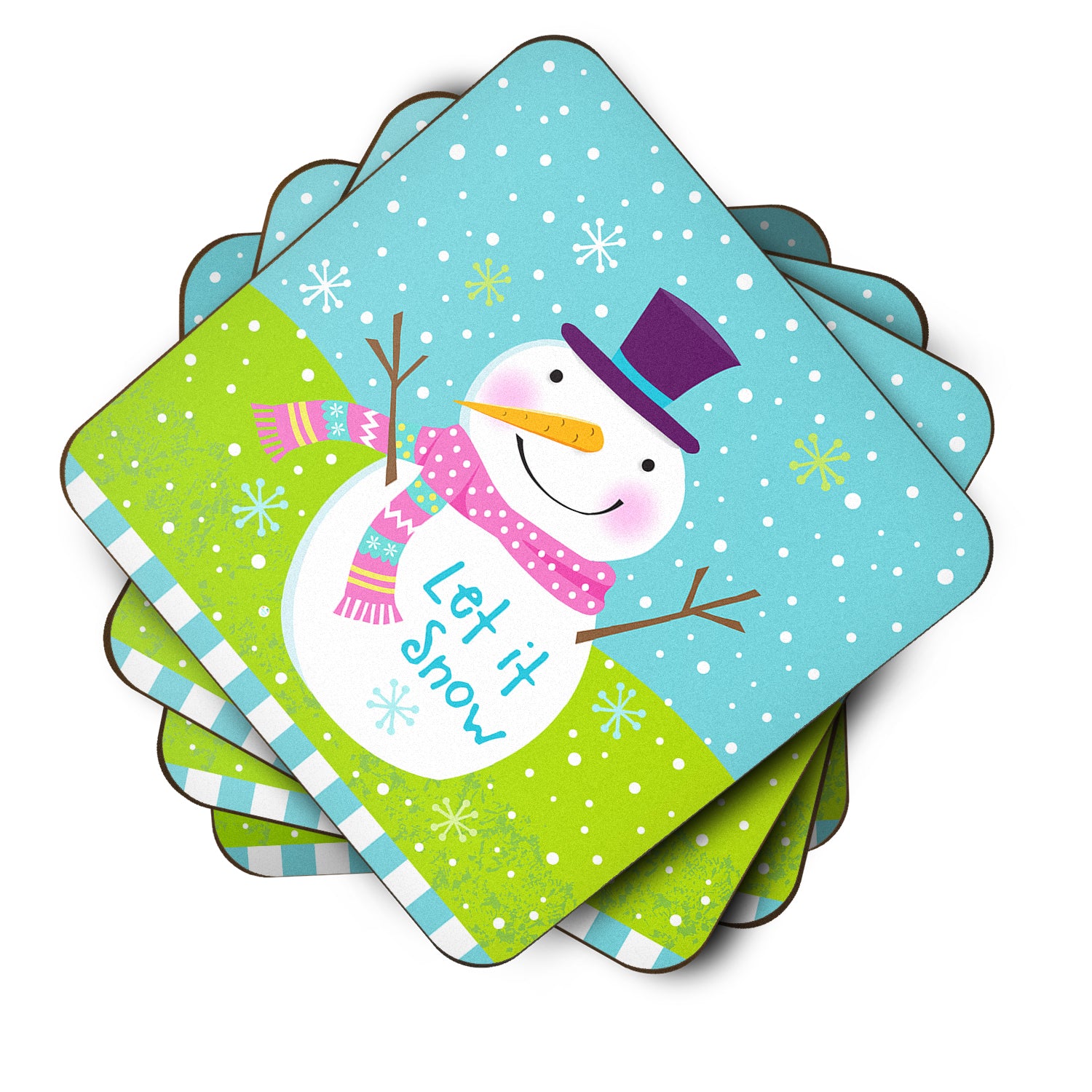 Christmas Snowman Let it Snow Foam Coaster Set of 4 VHA3017FC - the-store.com