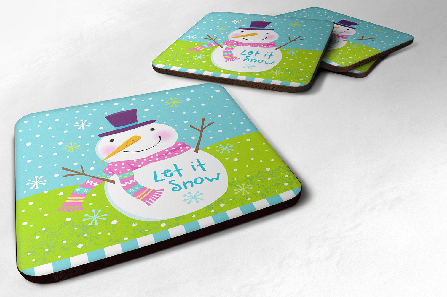 Christmas Snowman Let it Snow Foam Coaster Set of 4 VHA3017FC - the-store.com