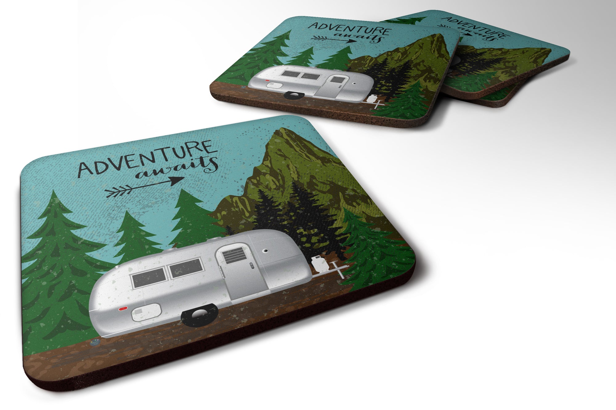 Airstream Camper Adventure Awaits Foam Coaster Set of 4 VHA3022FC - the-store.com