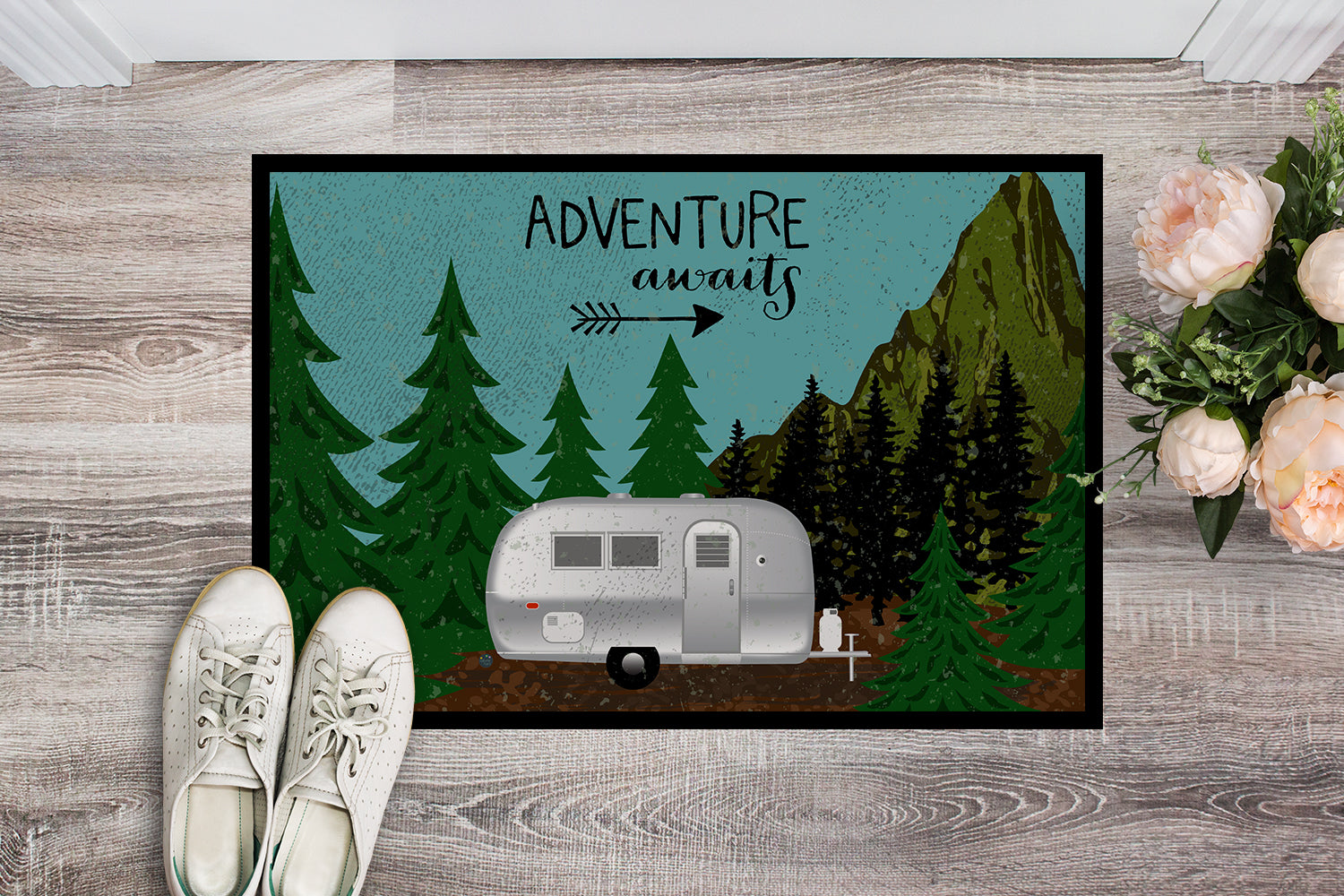 Airstream Camper Adventure Awaits Indoor or Outdoor Mat 18x27 VHA3022MAT - the-store.com