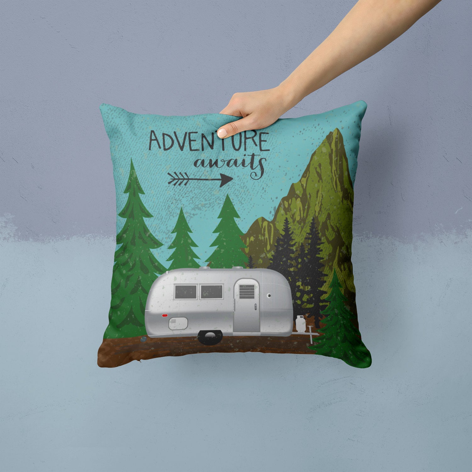 Airstream Camper Adventure Awaits Fabric Decorative Pillow VHA3022PW1414 - the-store.com