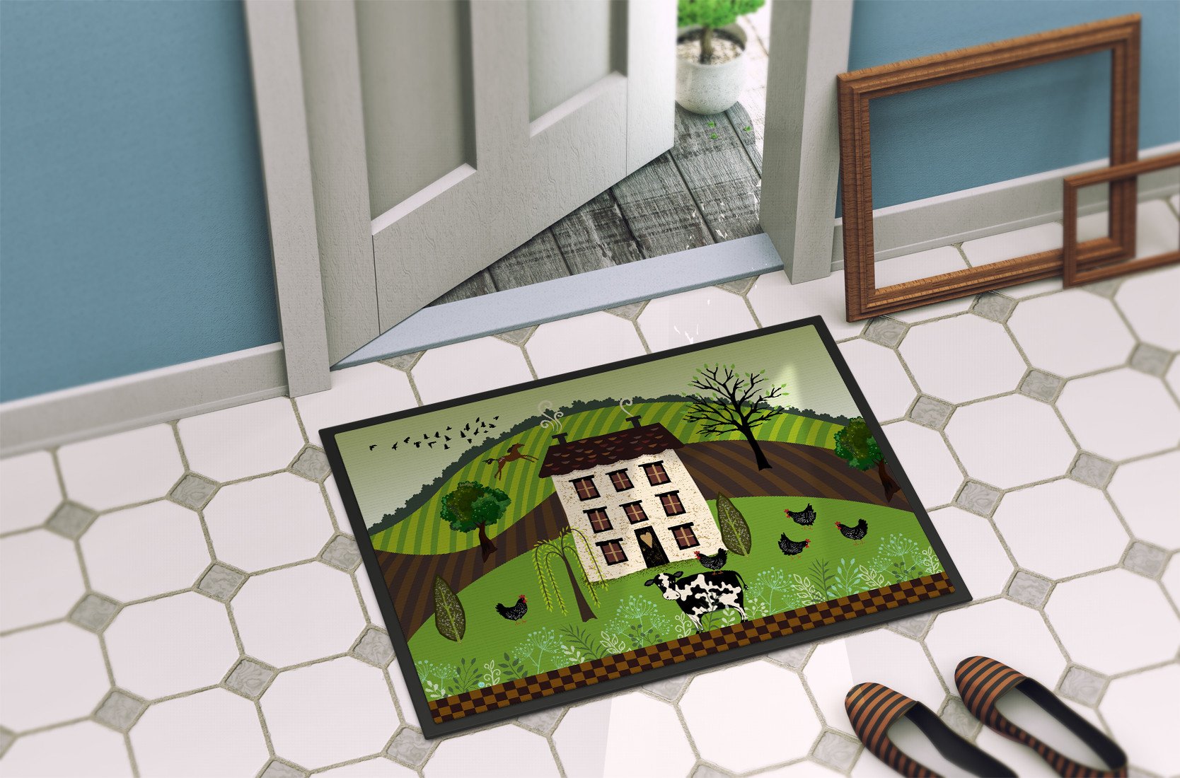 Folk Art Country House Indoor or Outdoor Mat 24x36 VHA3024JMAT by Caroline's Treasures