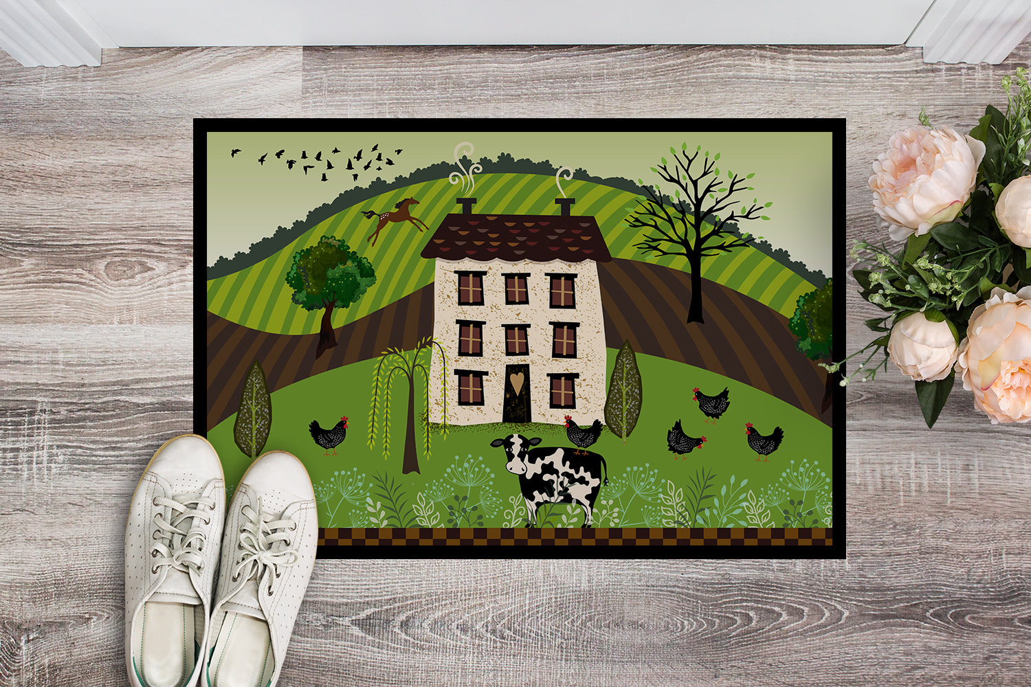 Folk Art Country House Indoor or Outdoor Mat 18x27 VHA3024MAT - the-store.com