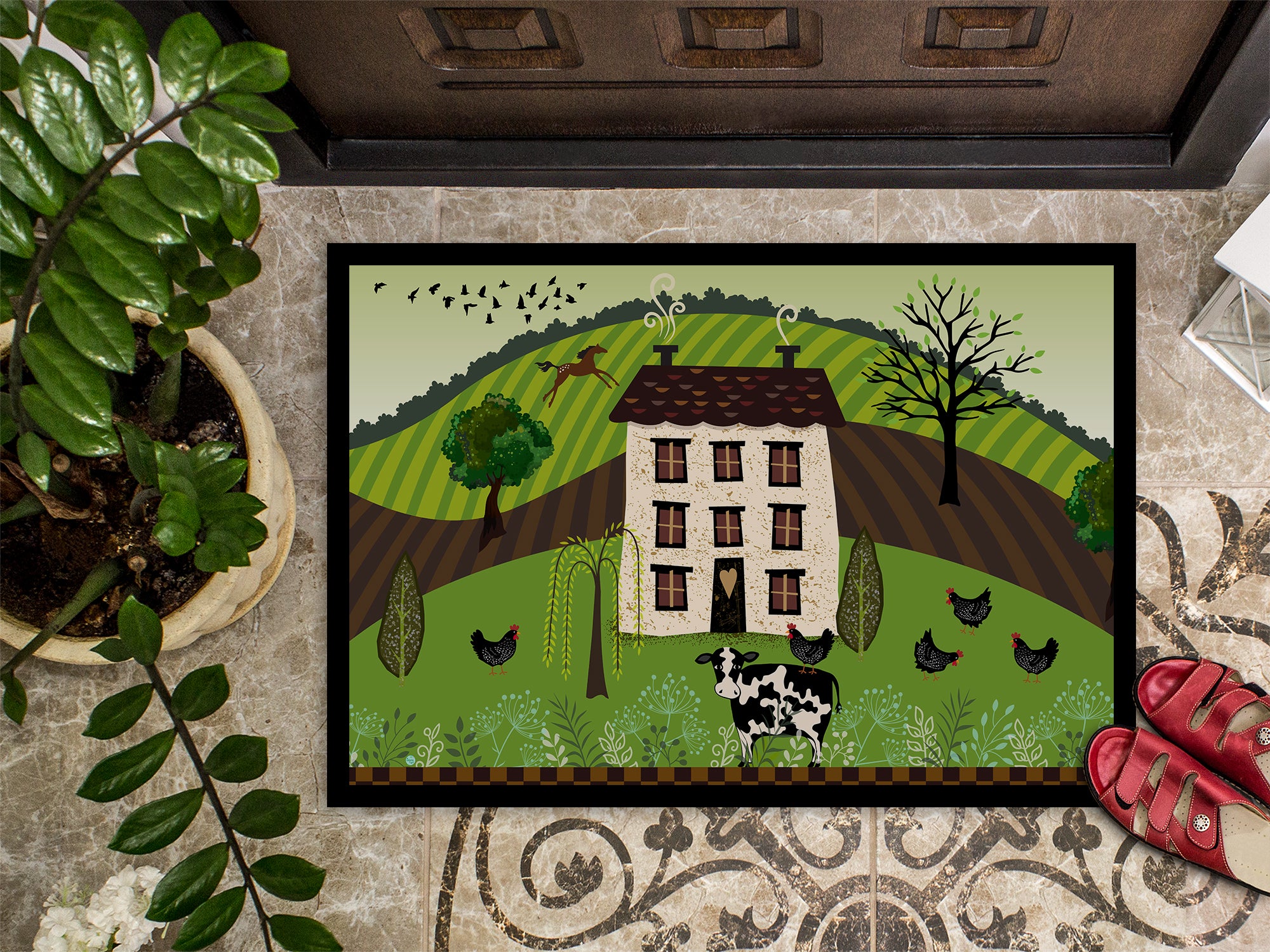 Folk Art Country House Indoor or Outdoor Mat 18x27 VHA3024MAT - the-store.com