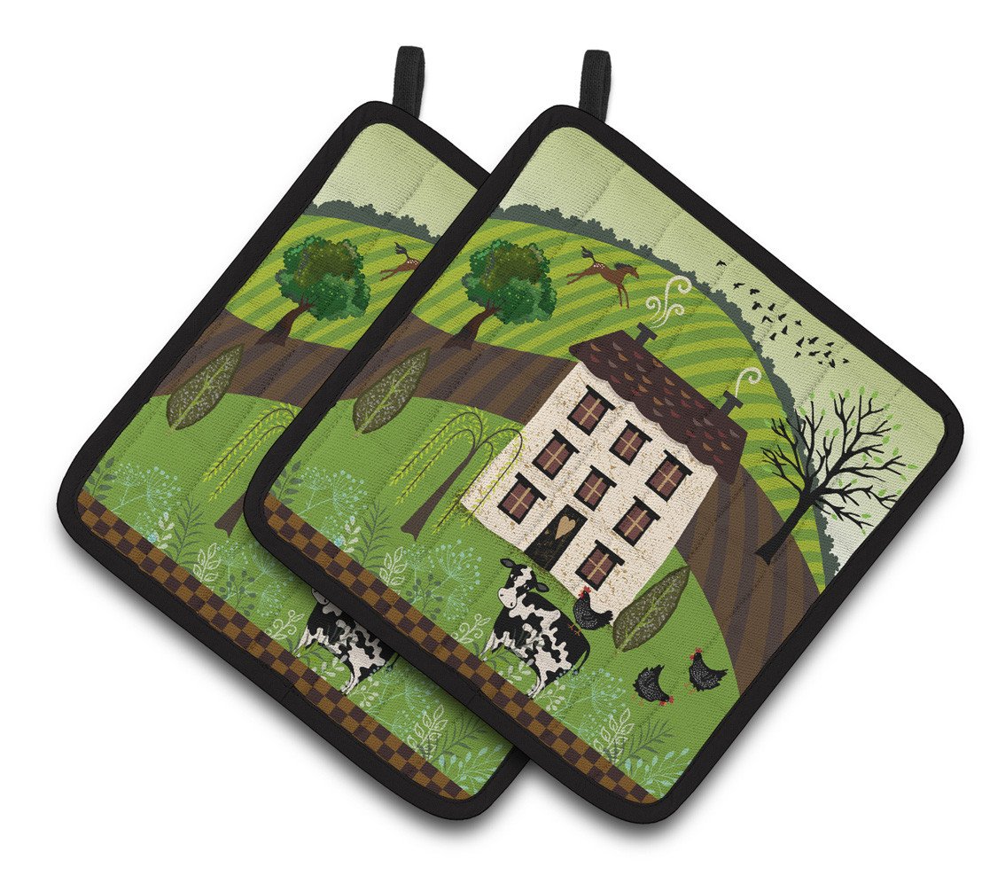 Folk Art Country House Pair of Pot Holders VHA3024PTHD by Caroline's Treasures