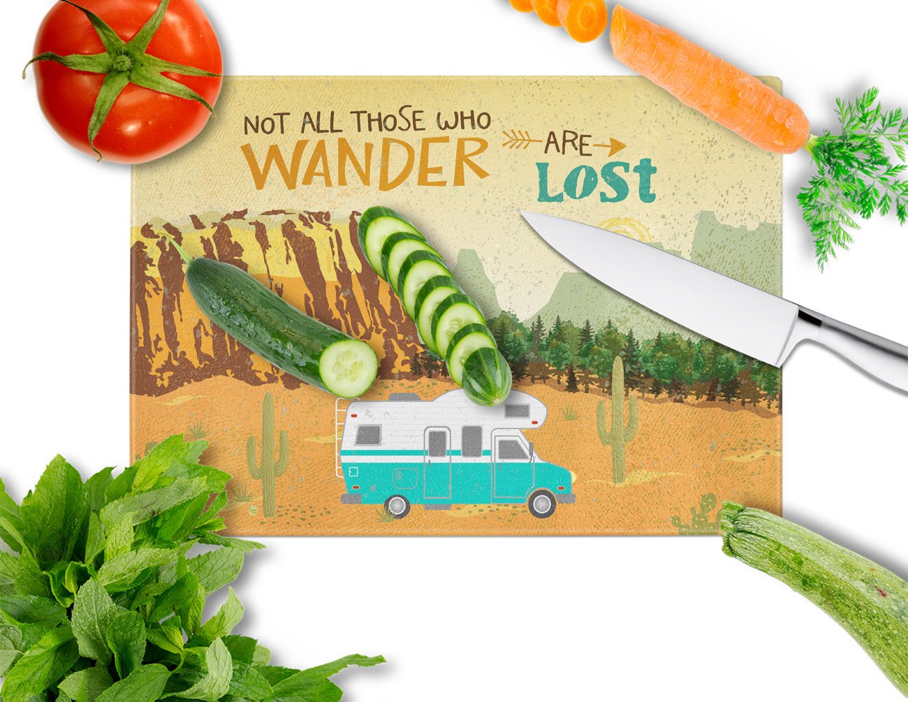 RV Camper Camping Wander Glass Cutting Board Large VHA3027LCB by Caroline's Treasures