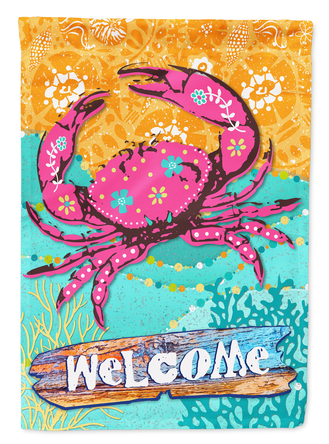 Coastal Pink Crab Flag Canvas House Size VHA3028CHF  the-store.com.