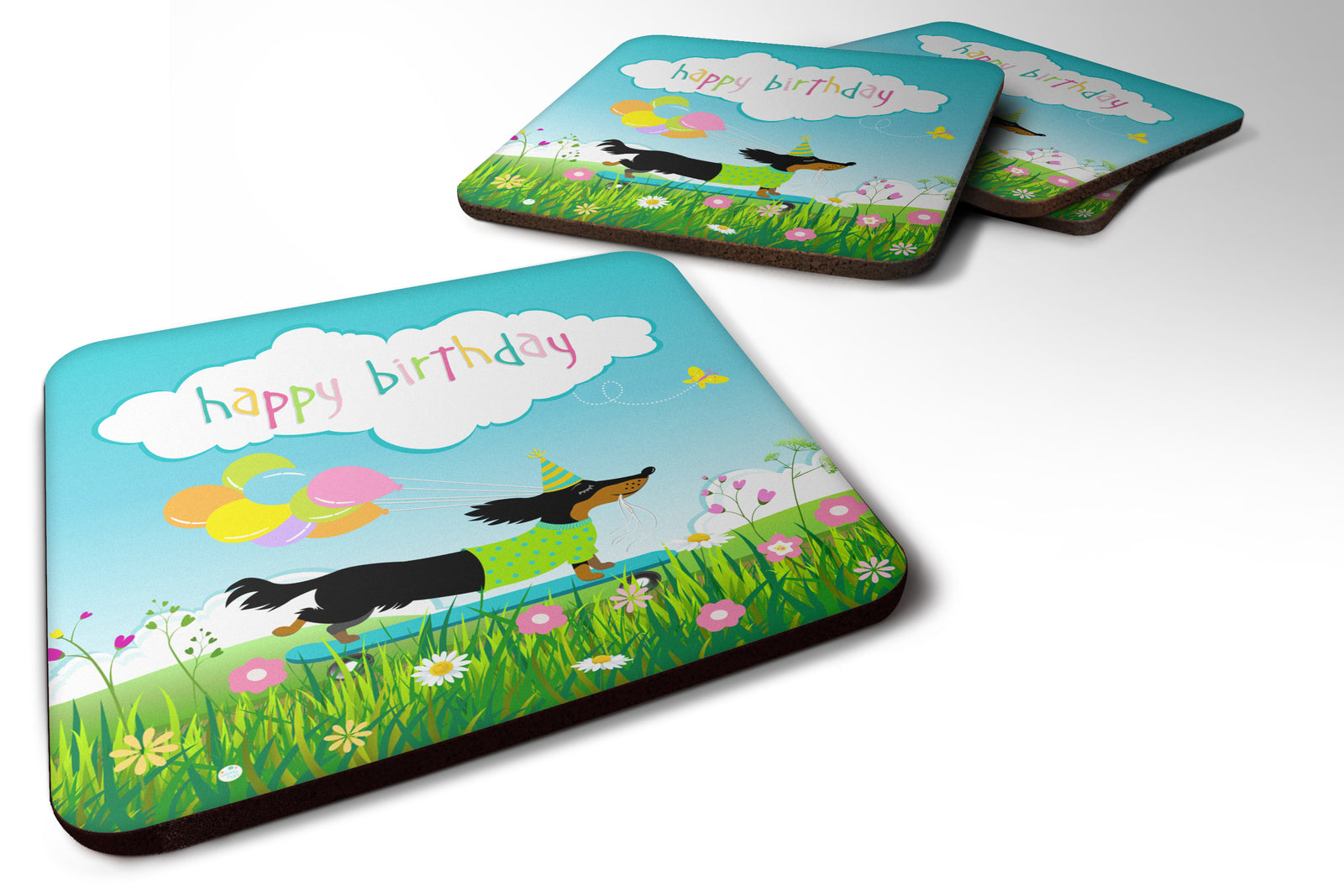 Happy Birthday Dachshund Foam Coaster Set of 4 VHA3029FC - the-store.com