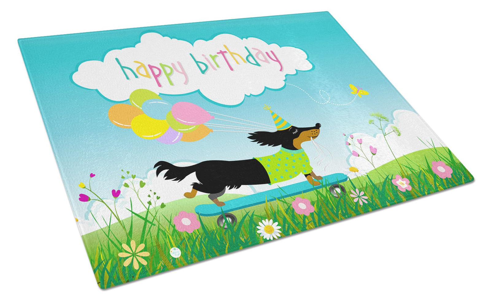 Happy Birthday Dachshund Glass Cutting Board Large VHA3029LCB by Caroline's Treasures